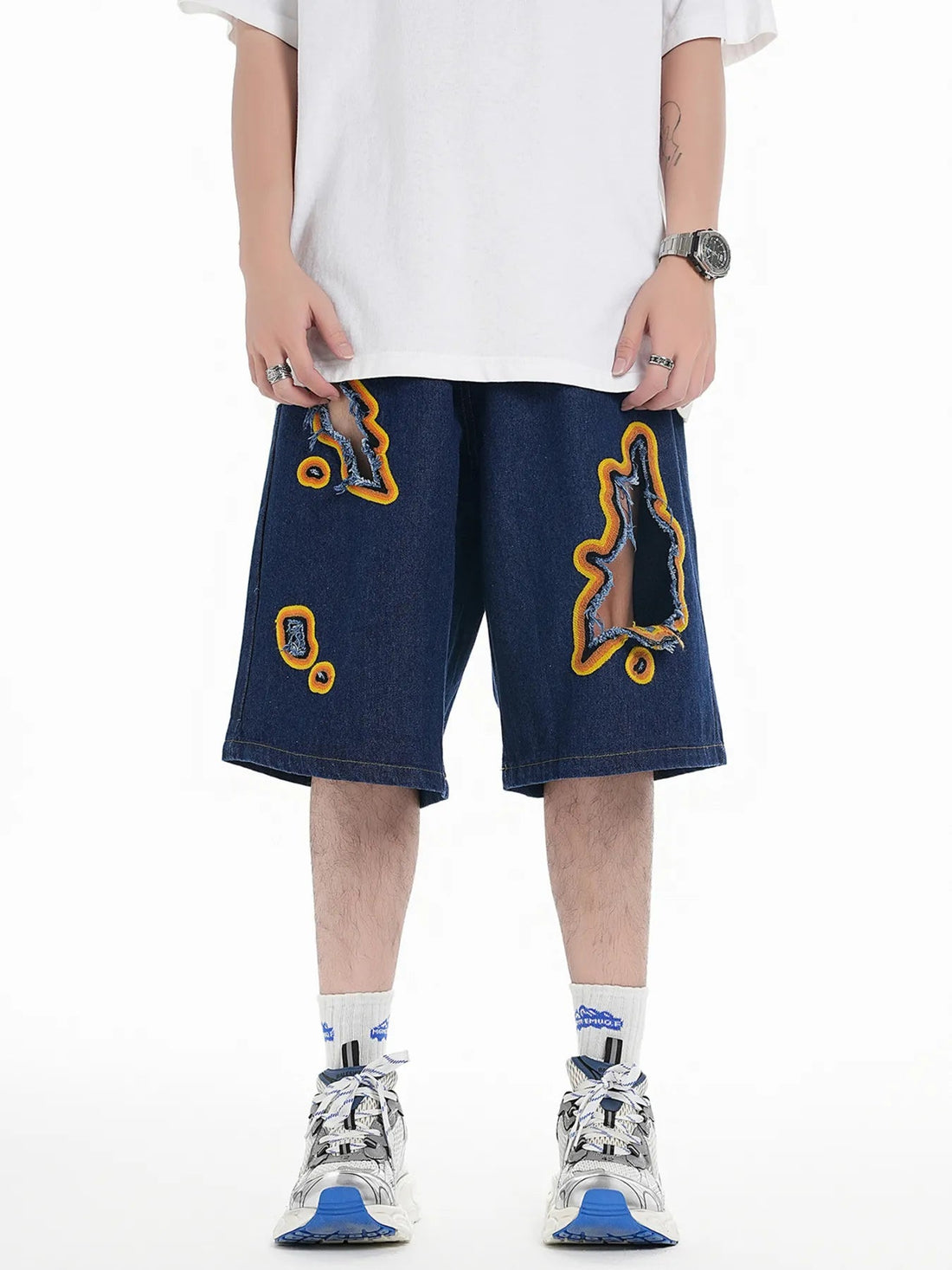 Men's Distressed Loose Fit Denim Shorts - Lookzlike