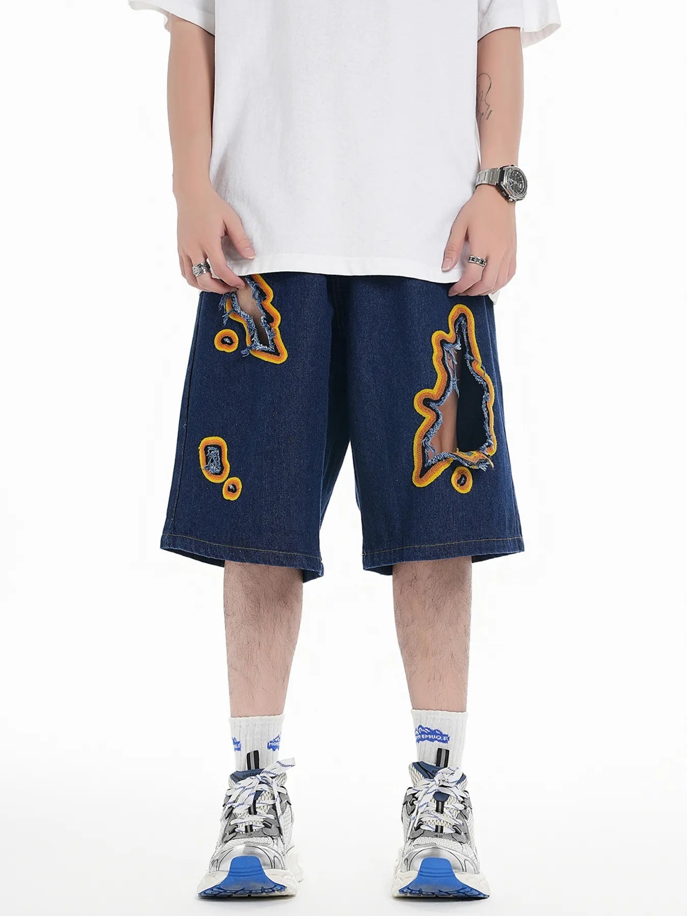 Men's Distressed Loose Fit Denim Shorts - Lookzlike