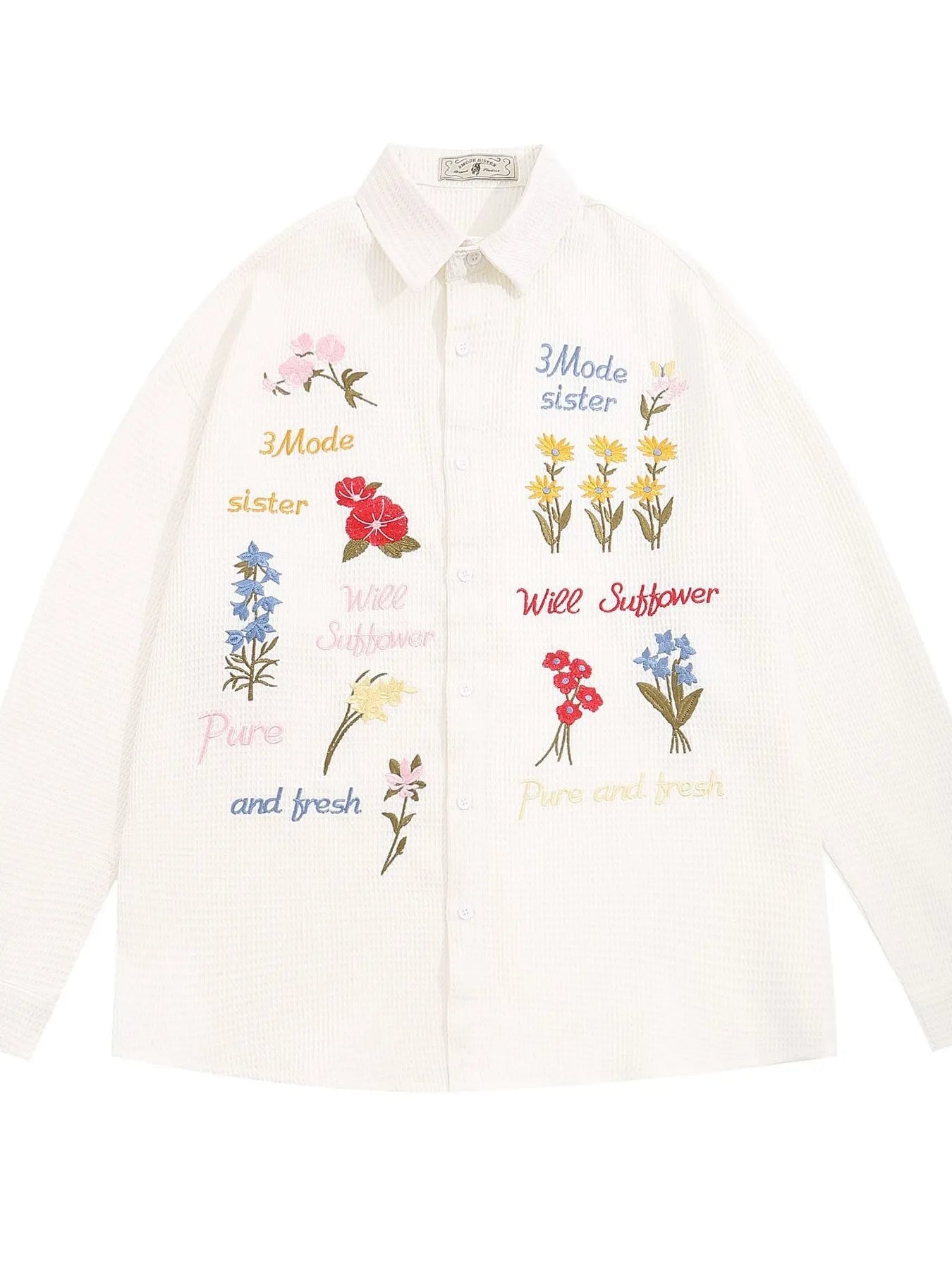 Men's Embroidered Floral Long Sleeve Casual Shirt - Lookzlike