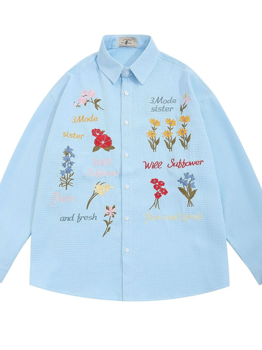 Men's Embroidered Floral Long Sleeve Casual Shirt - Lookzlike