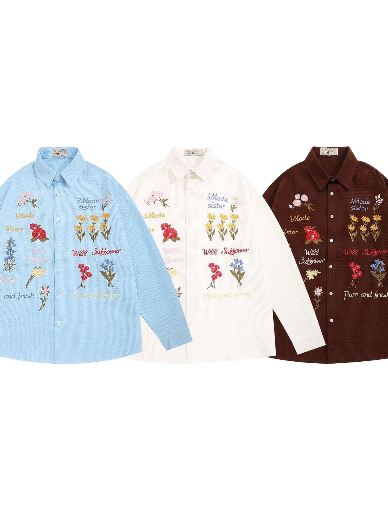 Men's Embroidered Floral Long Sleeve Casual Shirt - Lookzlike