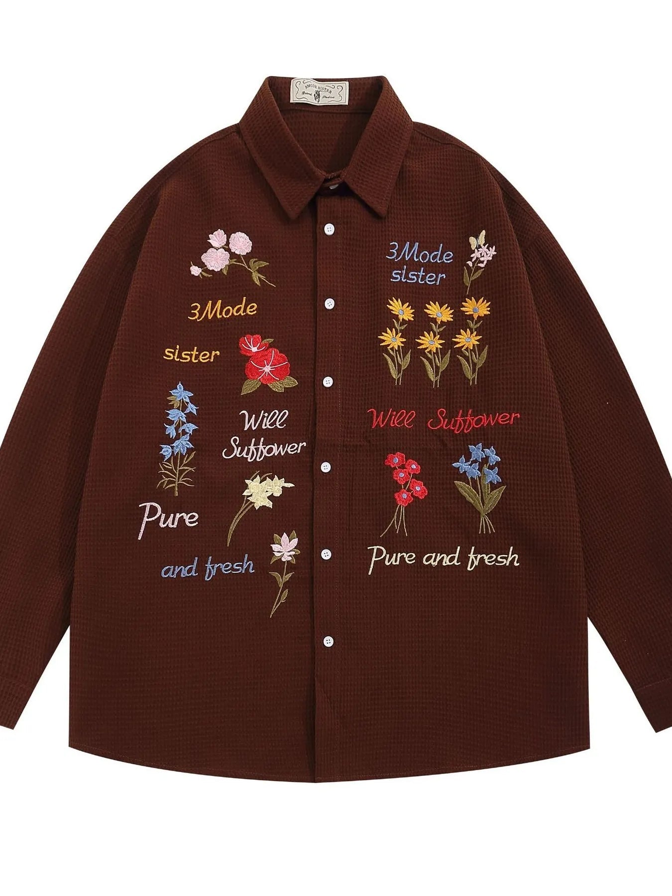 Men's Embroidered Floral Long Sleeve Casual Shirt - Lookzlike