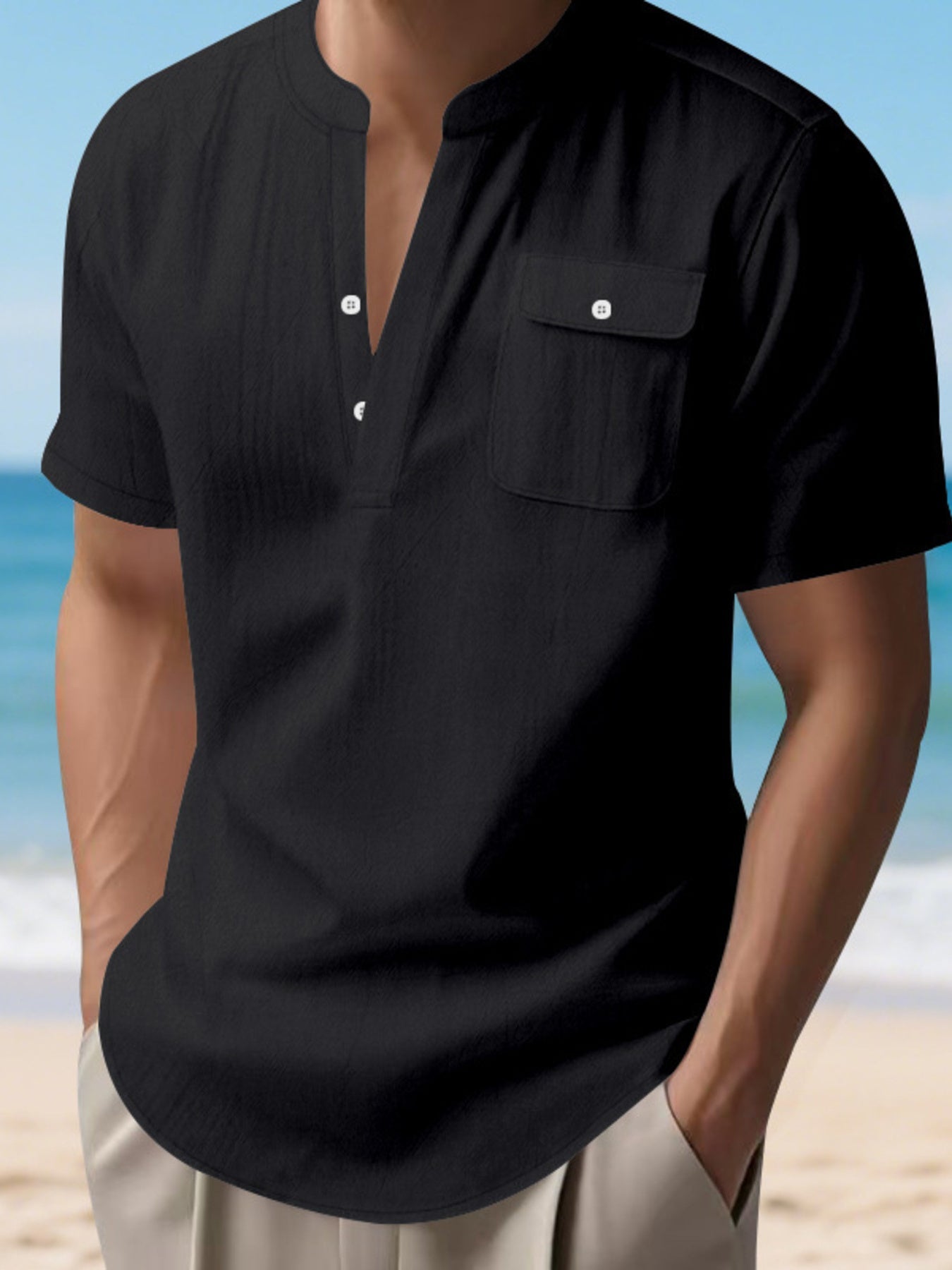 Men's Full Size Button Detail Short Sleeve Shirt Plus Size designed for comfort and style at Lookzlike