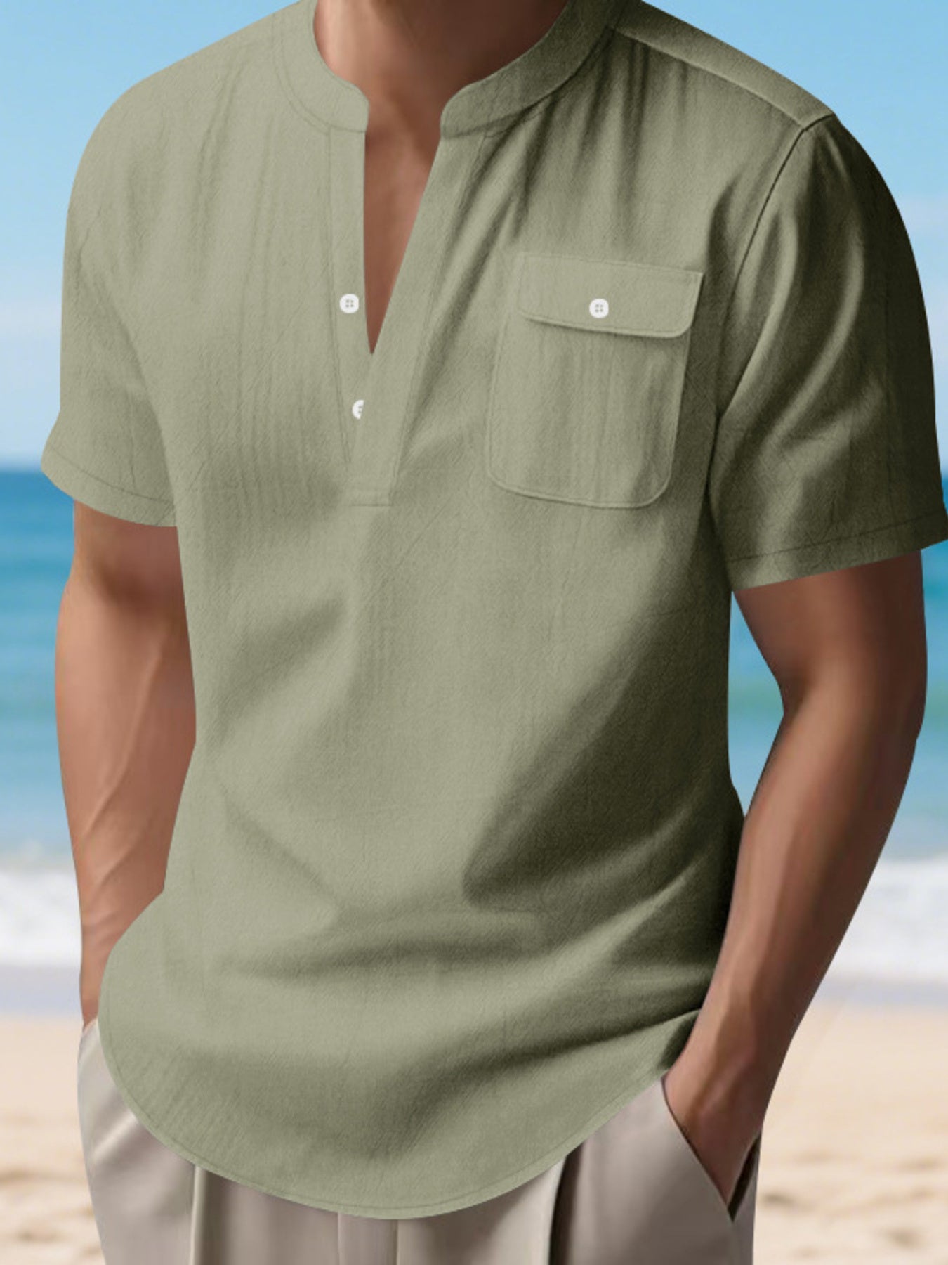 Men's Full Size Button Detail Short Sleeve Shirt Plus Size designed for comfort and style at Lookzlike