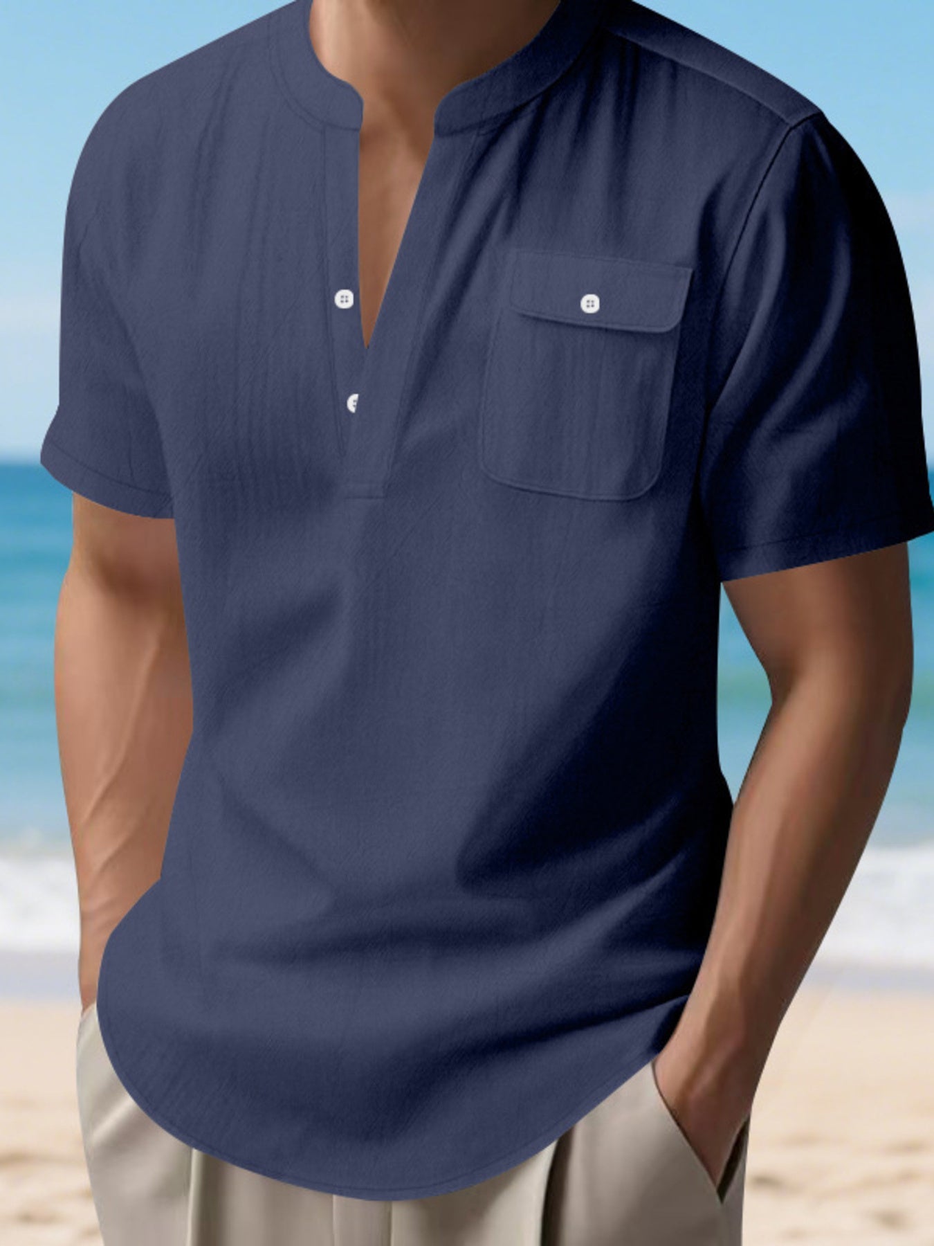 Men's Full Size Button Detail Short Sleeve Shirt Plus Size designed for comfort and style at Lookzlike