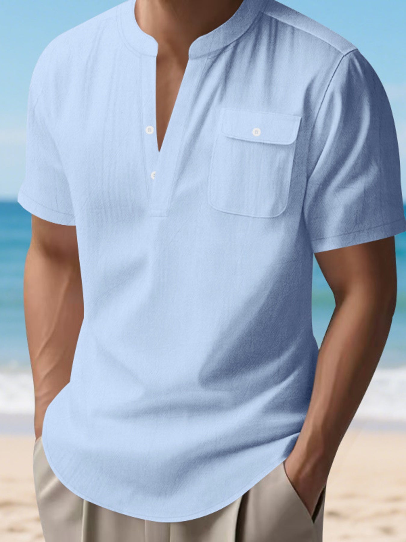 Men's Full Size Button Detail Short Sleeve Shirt Plus Size designed for comfort and style at Lookzlike