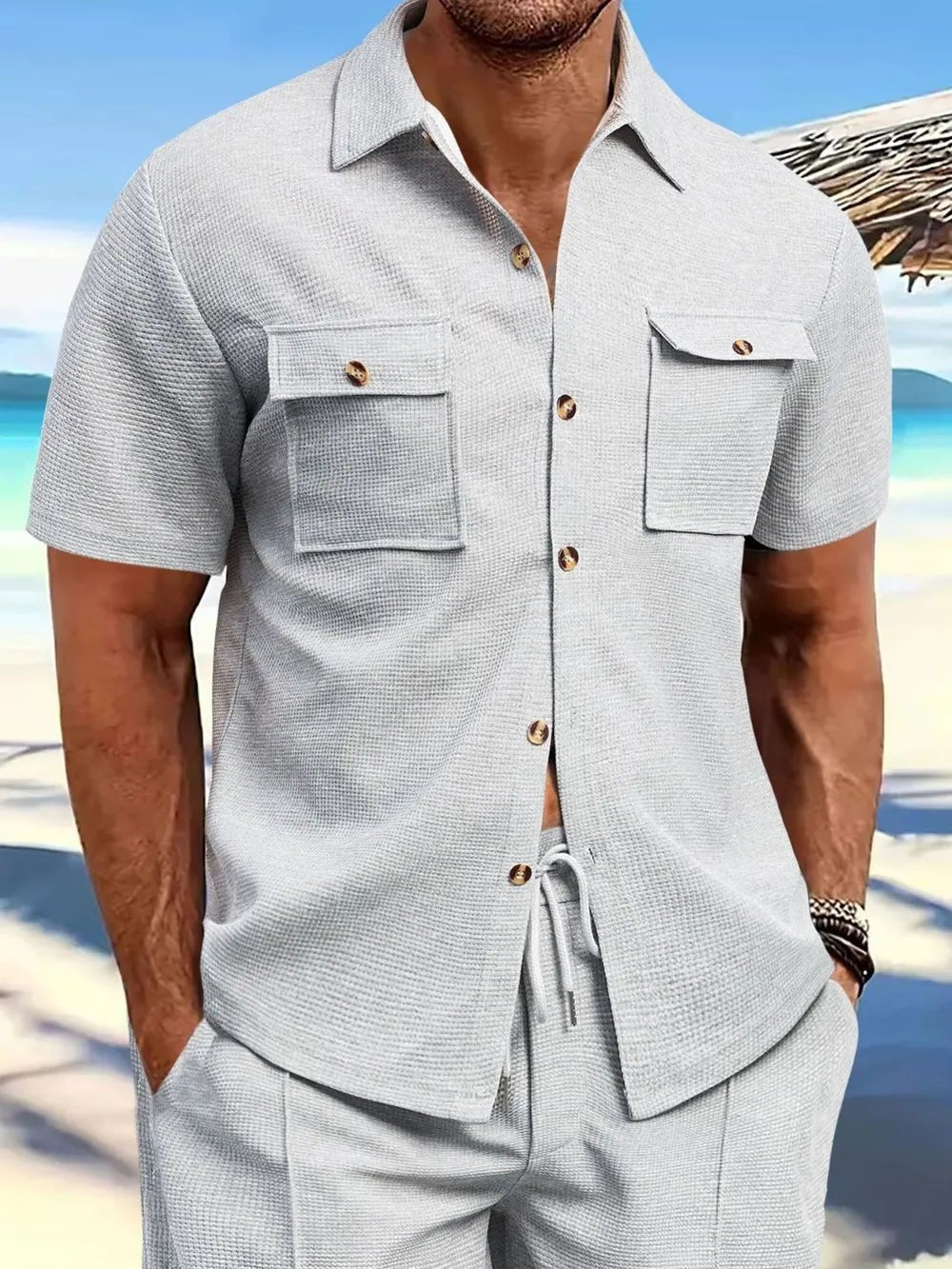 Men's Full Size Button Down Short Sleeve Shirt Plus Size - Lookzlike