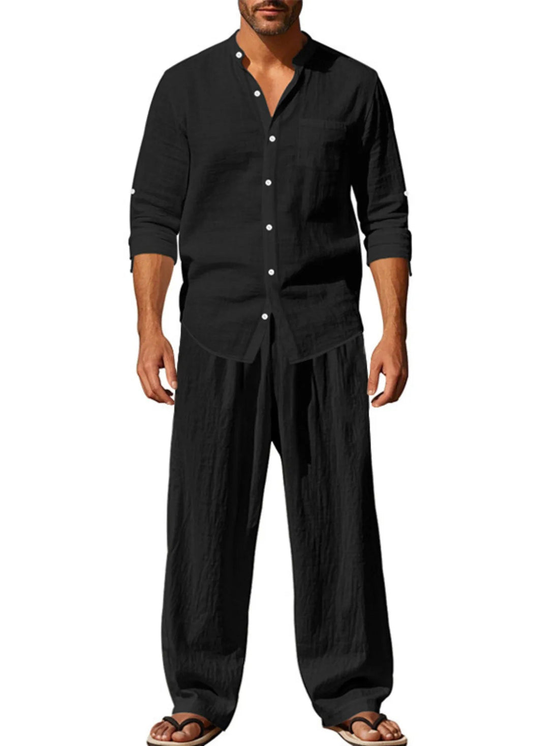 Men's Full Size Button Up Shirt and Pants Set Plus Size - Lookzlike