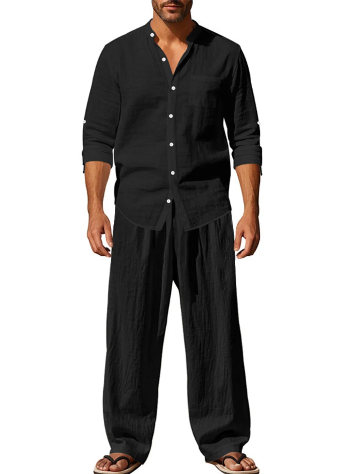 Men's Full Size Button Up Shirt and Pants Set Plus Size - Lookzlike