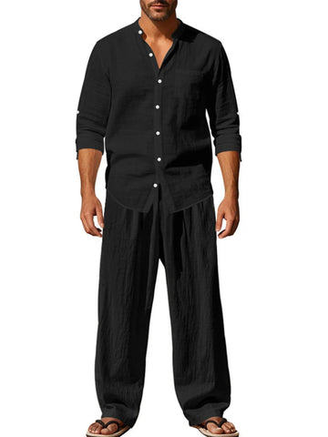Men's Full Size Button Up Shirt and Pants Set Plus Size - Lookzlike