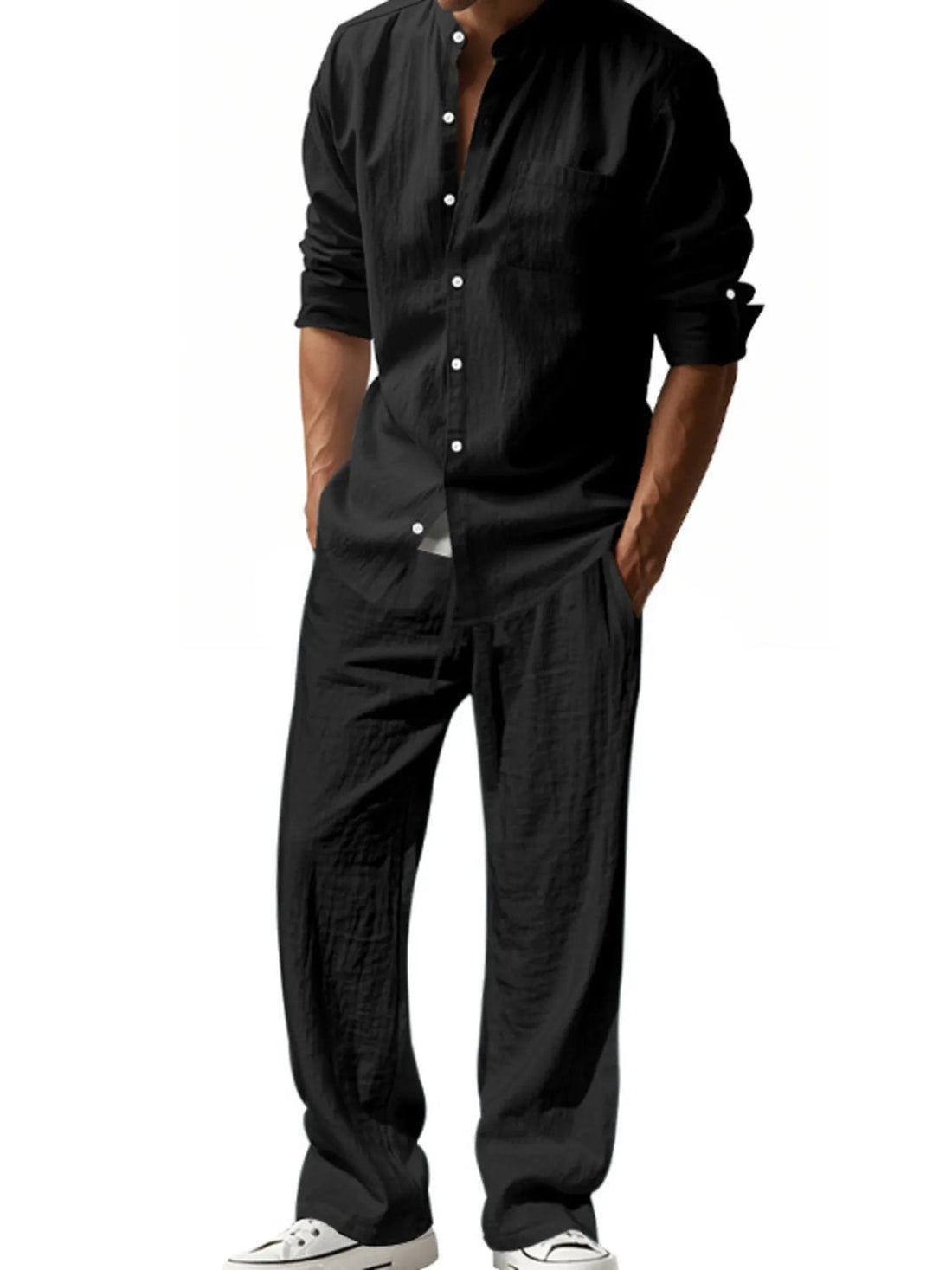 Men's Full Size Button Up Shirt and Pants Set Plus Size - Lookzlike
