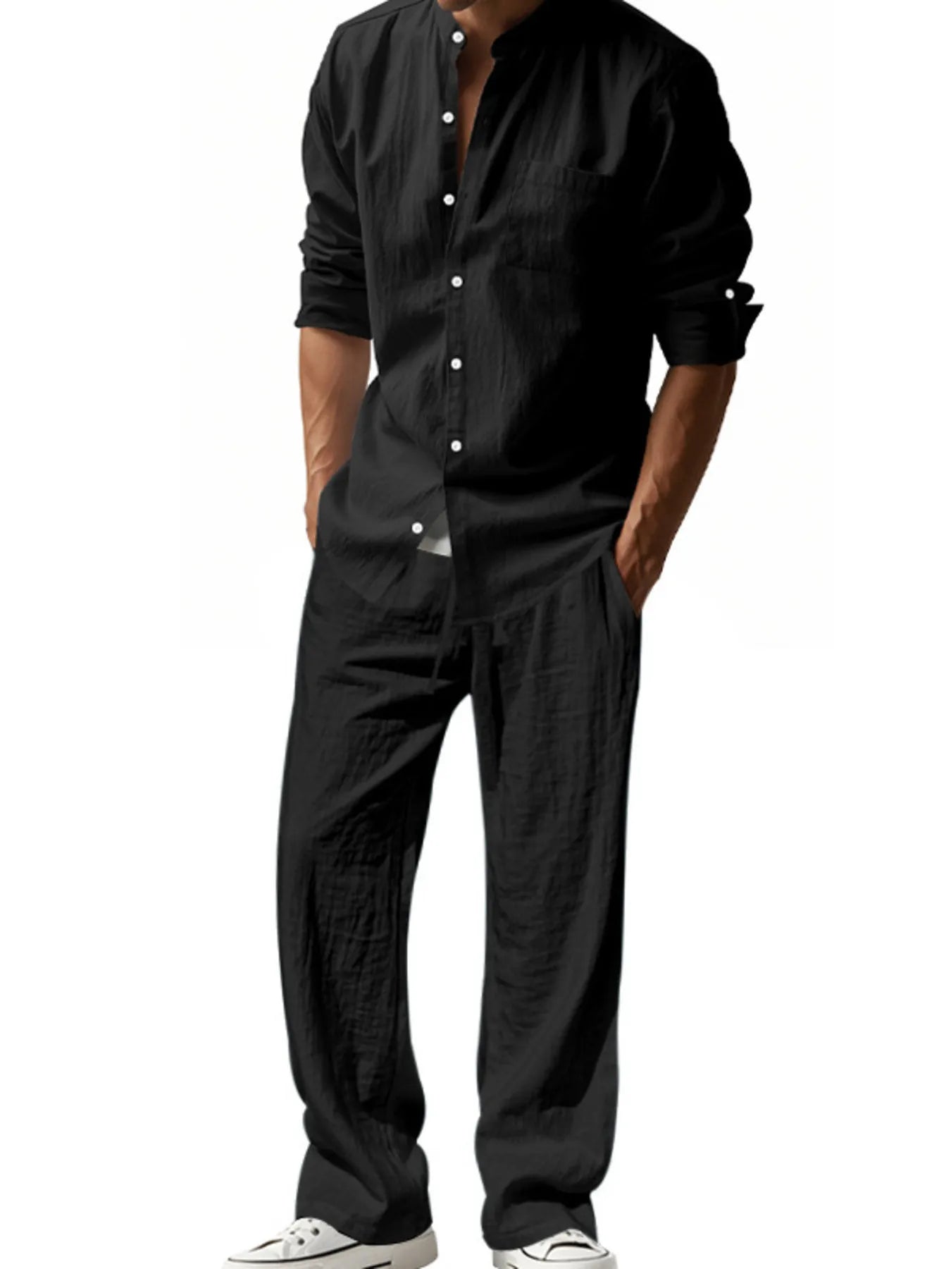Men's Full Size Button Up Shirt and Pants Set Plus Size - Lookzlike