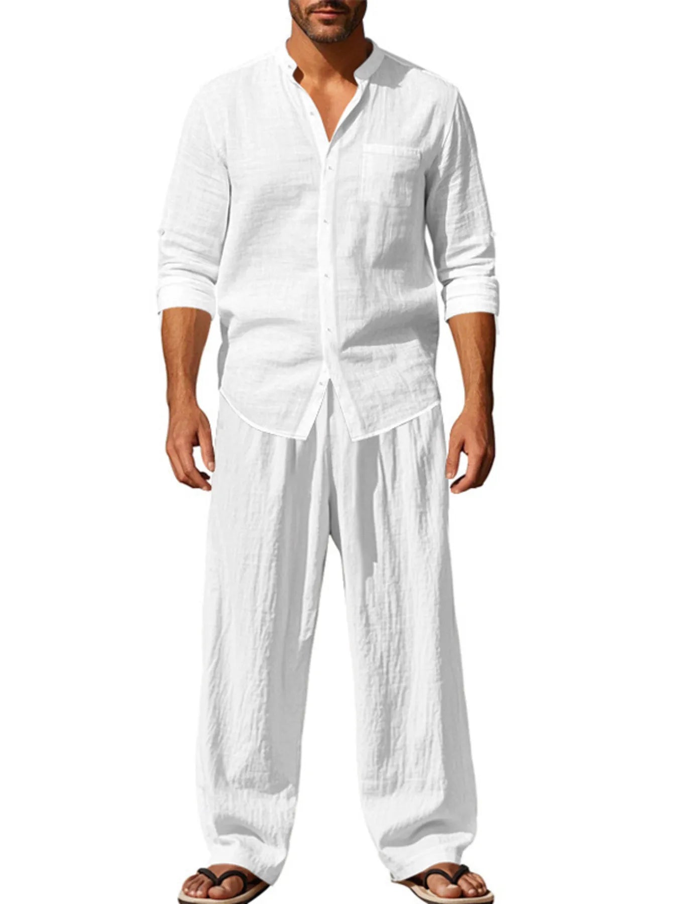 Men's Full Size Button Up Shirt and Pants Set Plus Size - Lookzlike