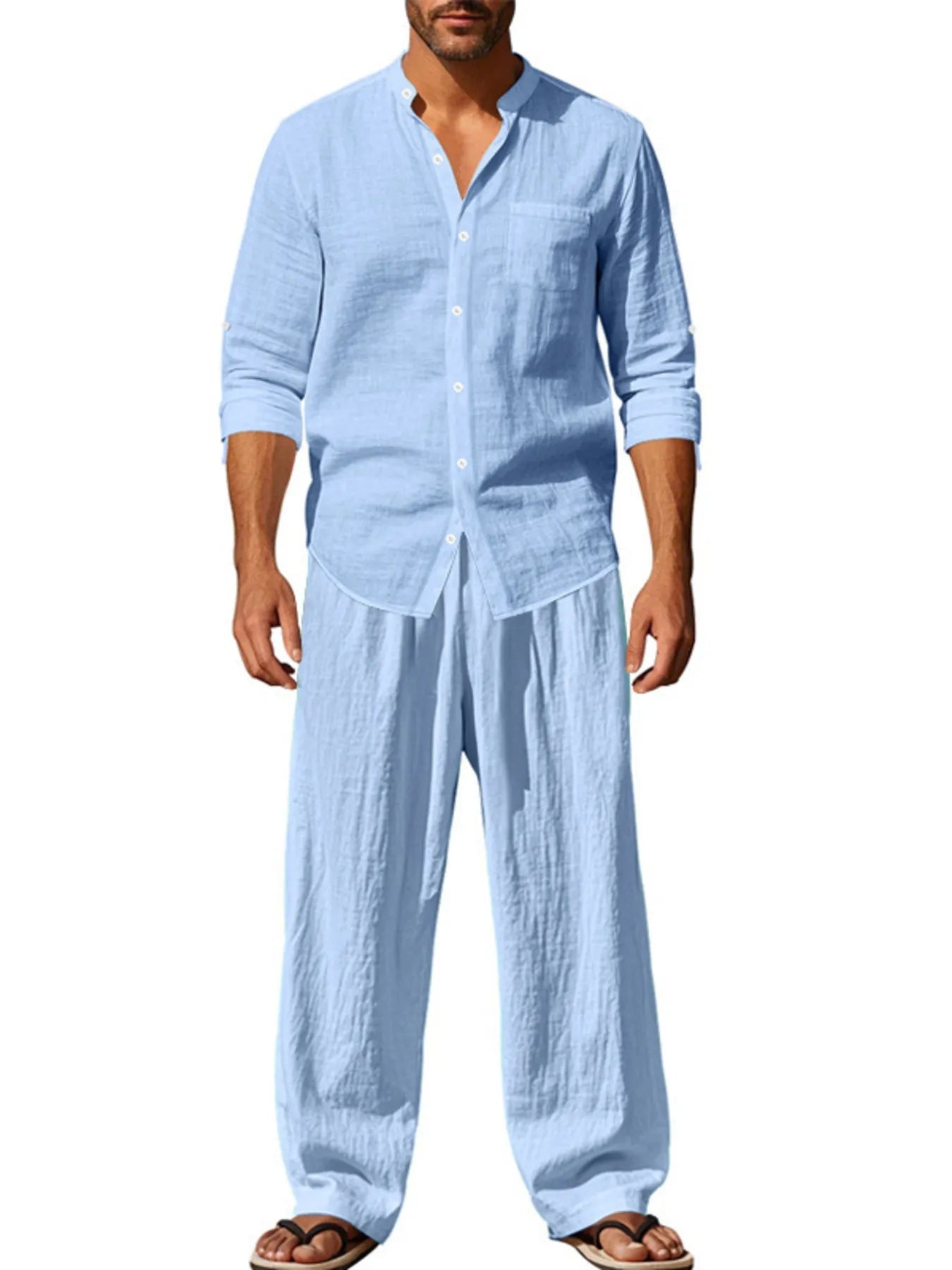 Men's Full Size Button Up Shirt and Pants Set Plus Size - Lookzlike