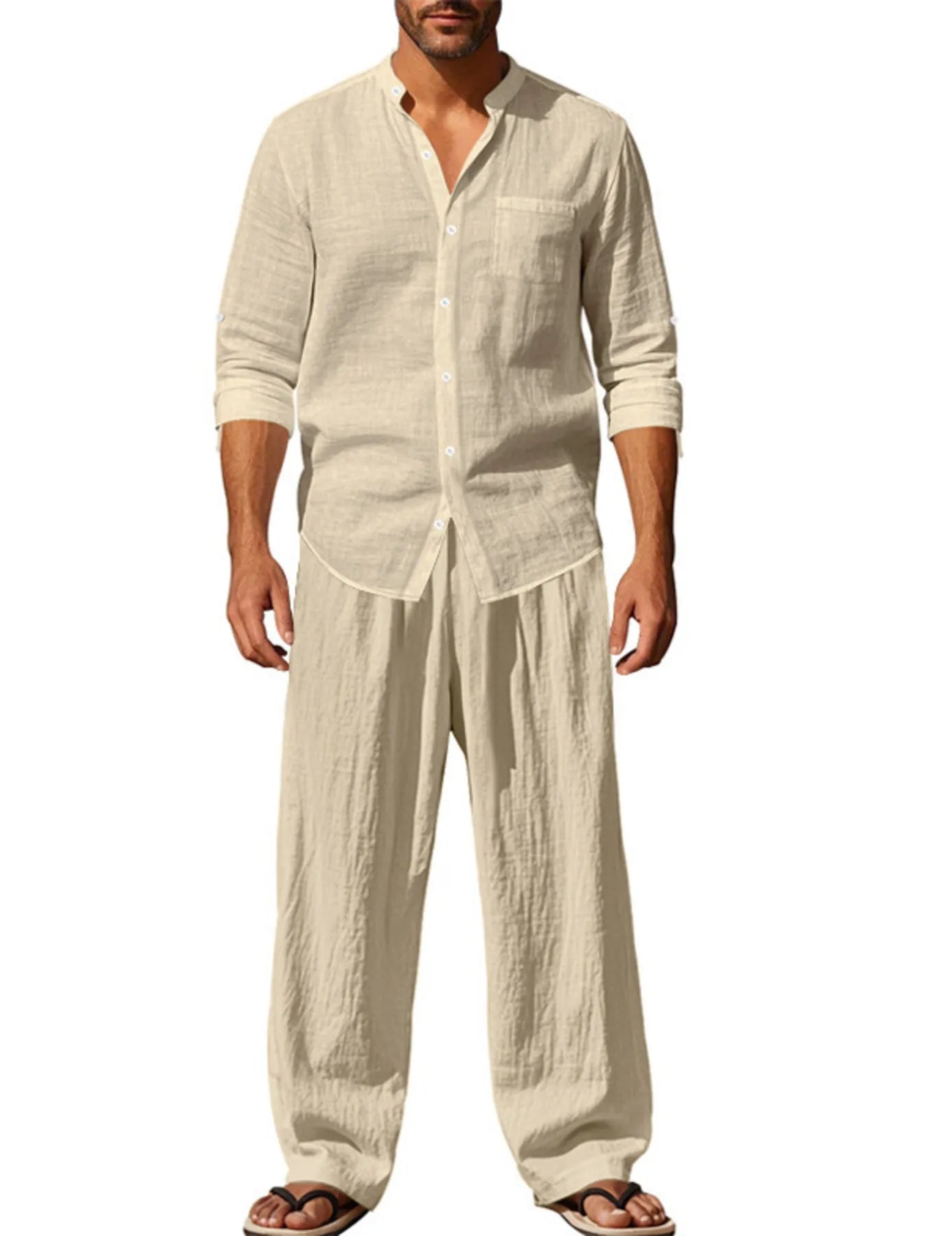 Men's Full Size Button Up Shirt and Pants Set Plus Size - Lookzlike