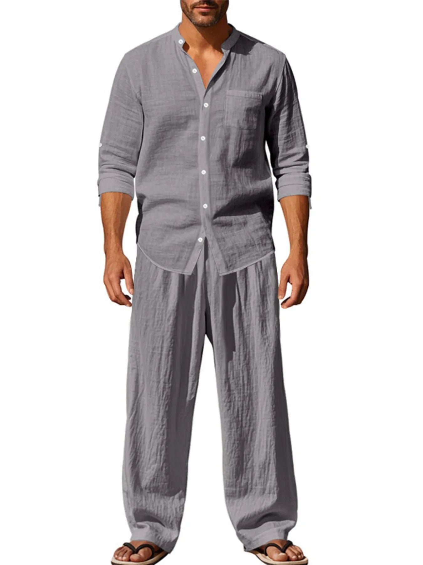 Men's Full Size Button Up Shirt and Pants Set Plus Size - Lookzlike