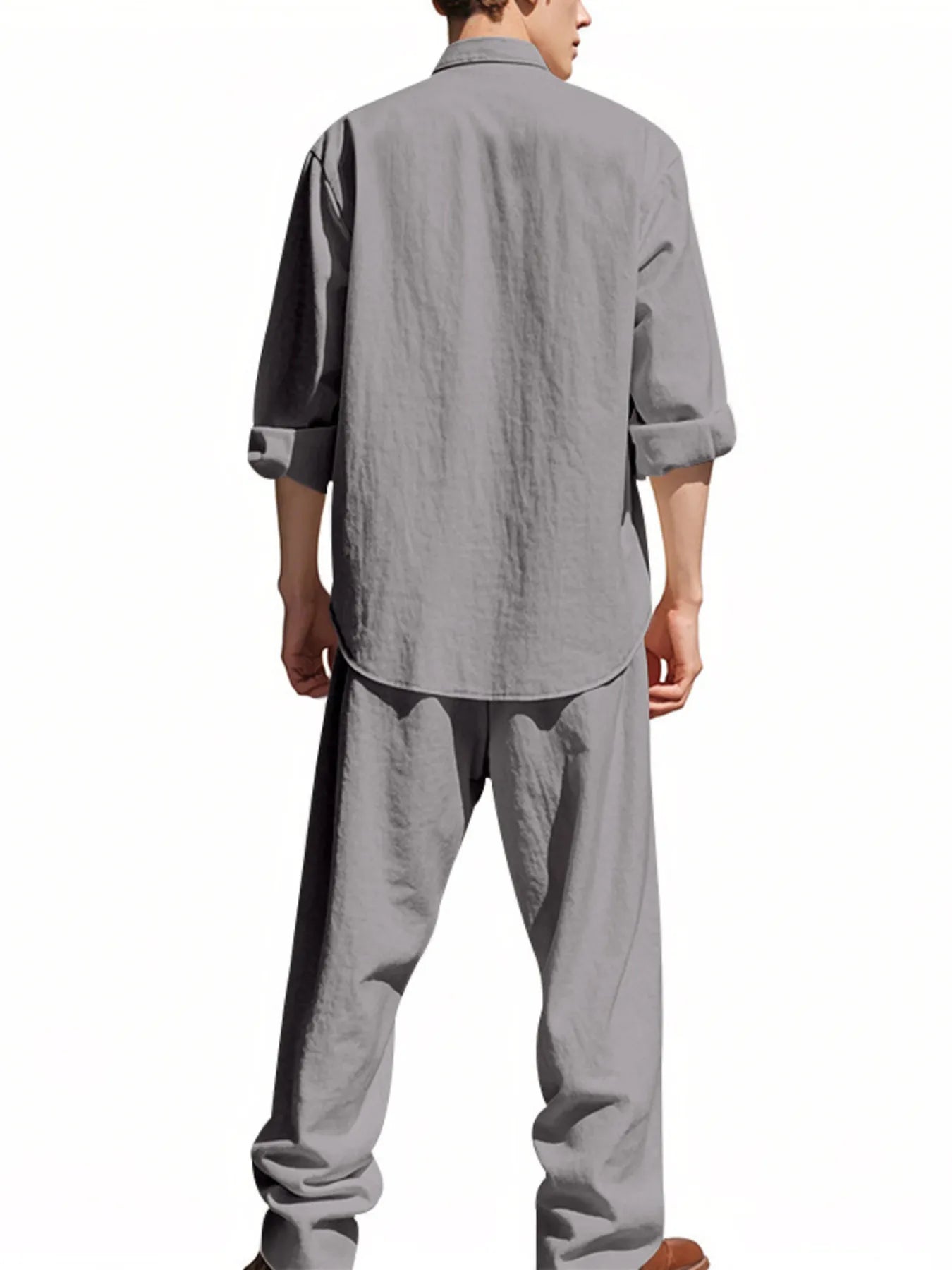 Men's Full Size Button Up Shirt and Pants Set Plus Size - Lookzlike