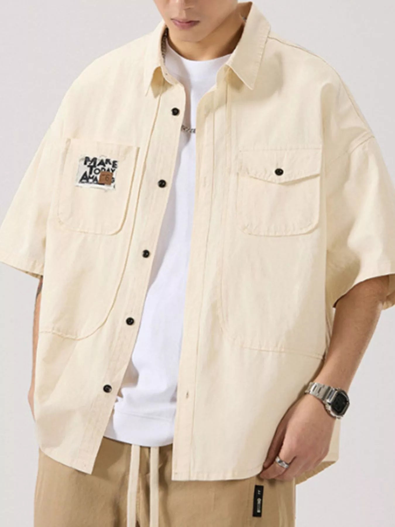 Men's Full Size Button Up Short Sleeve Shirt Plus Size designed for comfort and style at Lookzlike