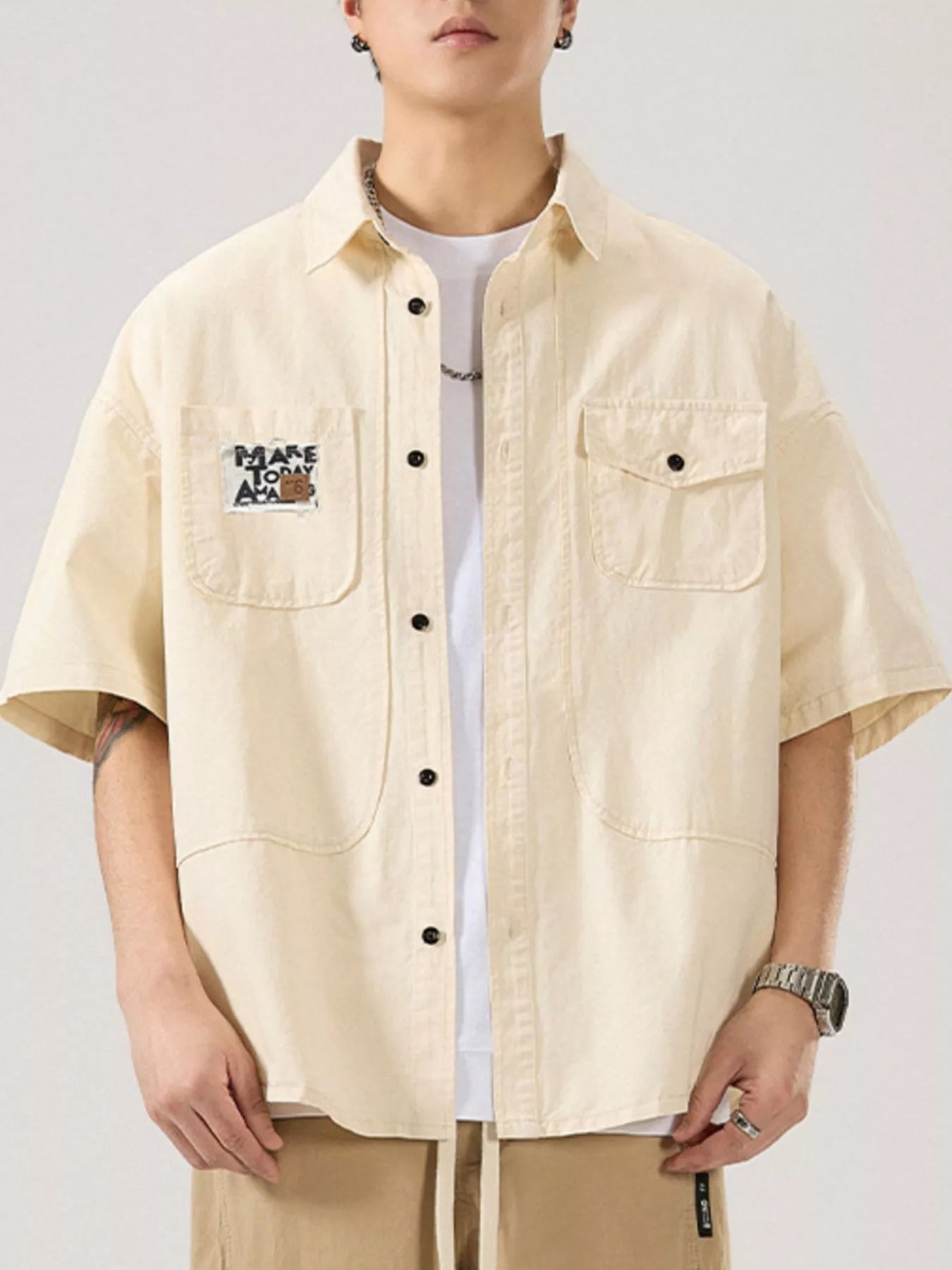 Men's Full Size Button Up Short Sleeve Shirt Plus Size designed for comfort and style at Lookzlike