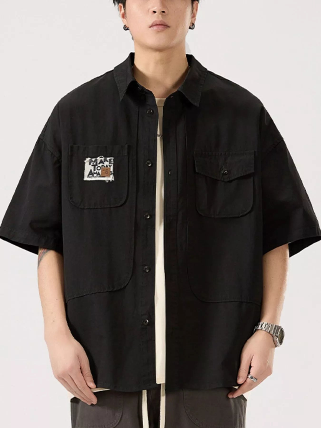 Men's Full Size Button Up Short Sleeve Shirt Plus Size designed for comfort and style at Lookzlike