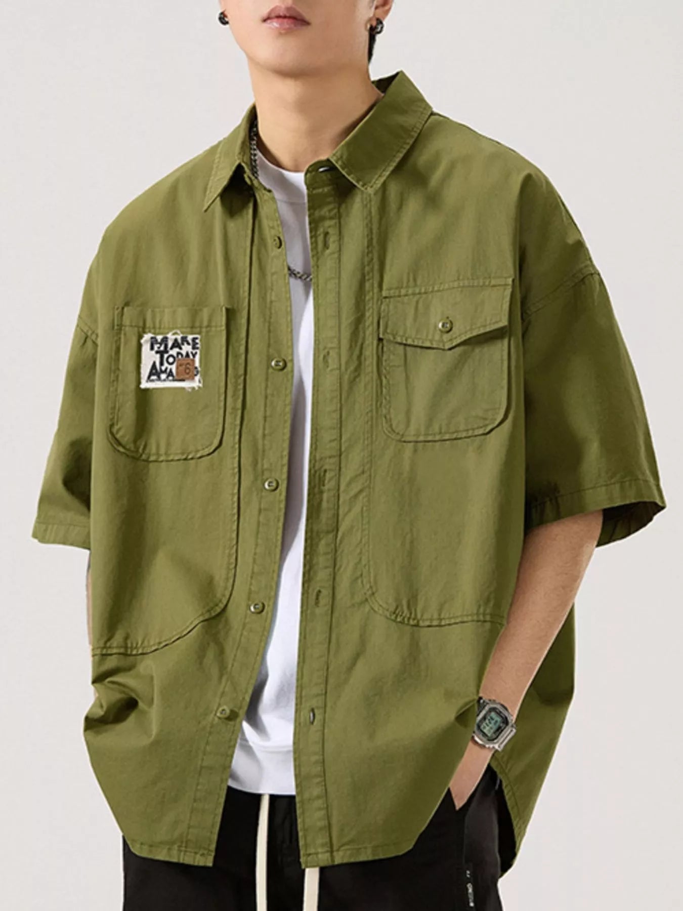 Men's Full Size Button Up Short Sleeve Shirt Plus Size designed for comfort and style at Lookzlike