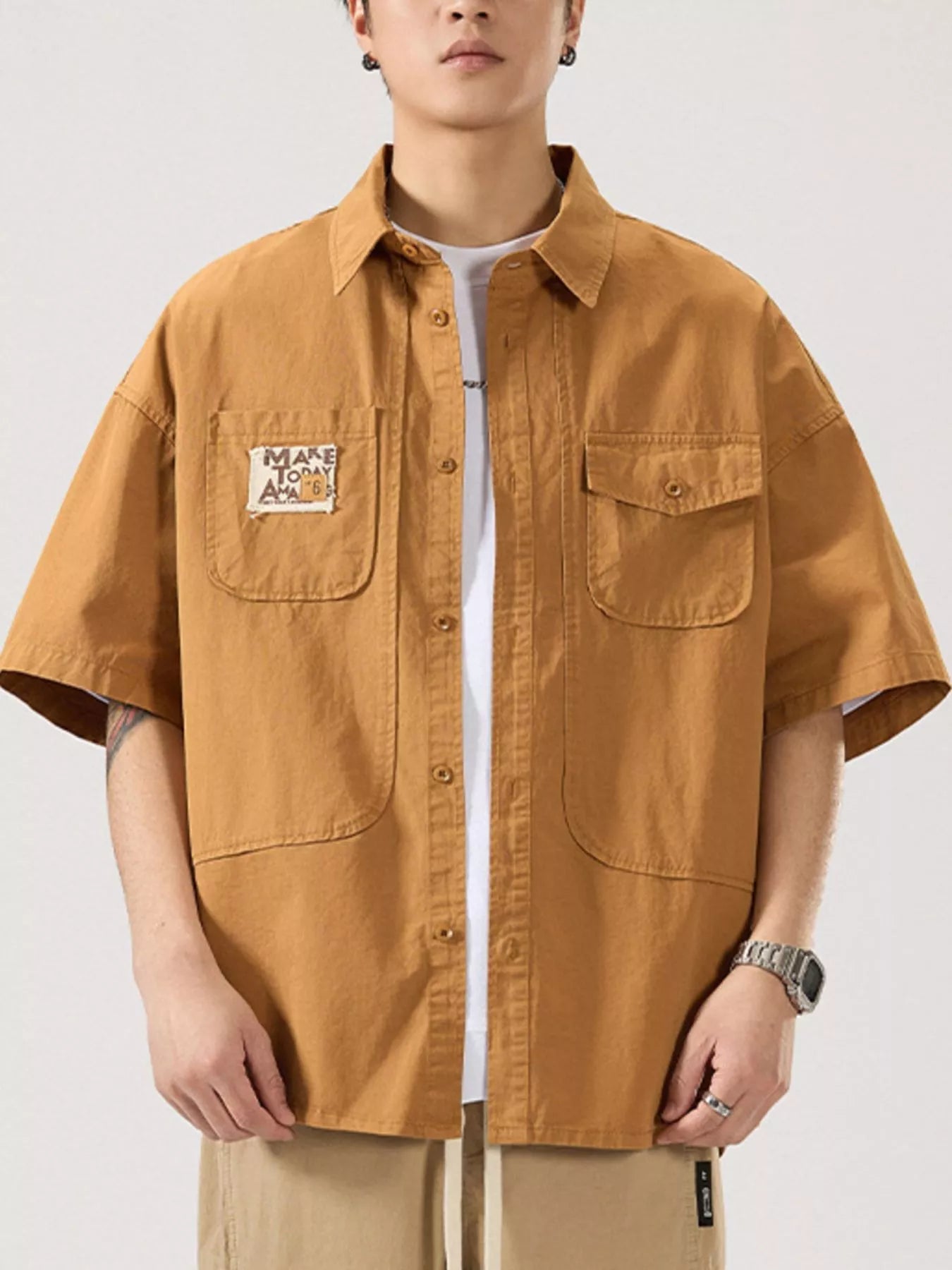 Men's Full Size Button Up Short Sleeve Shirt Plus Size designed for comfort and style at Lookzlike