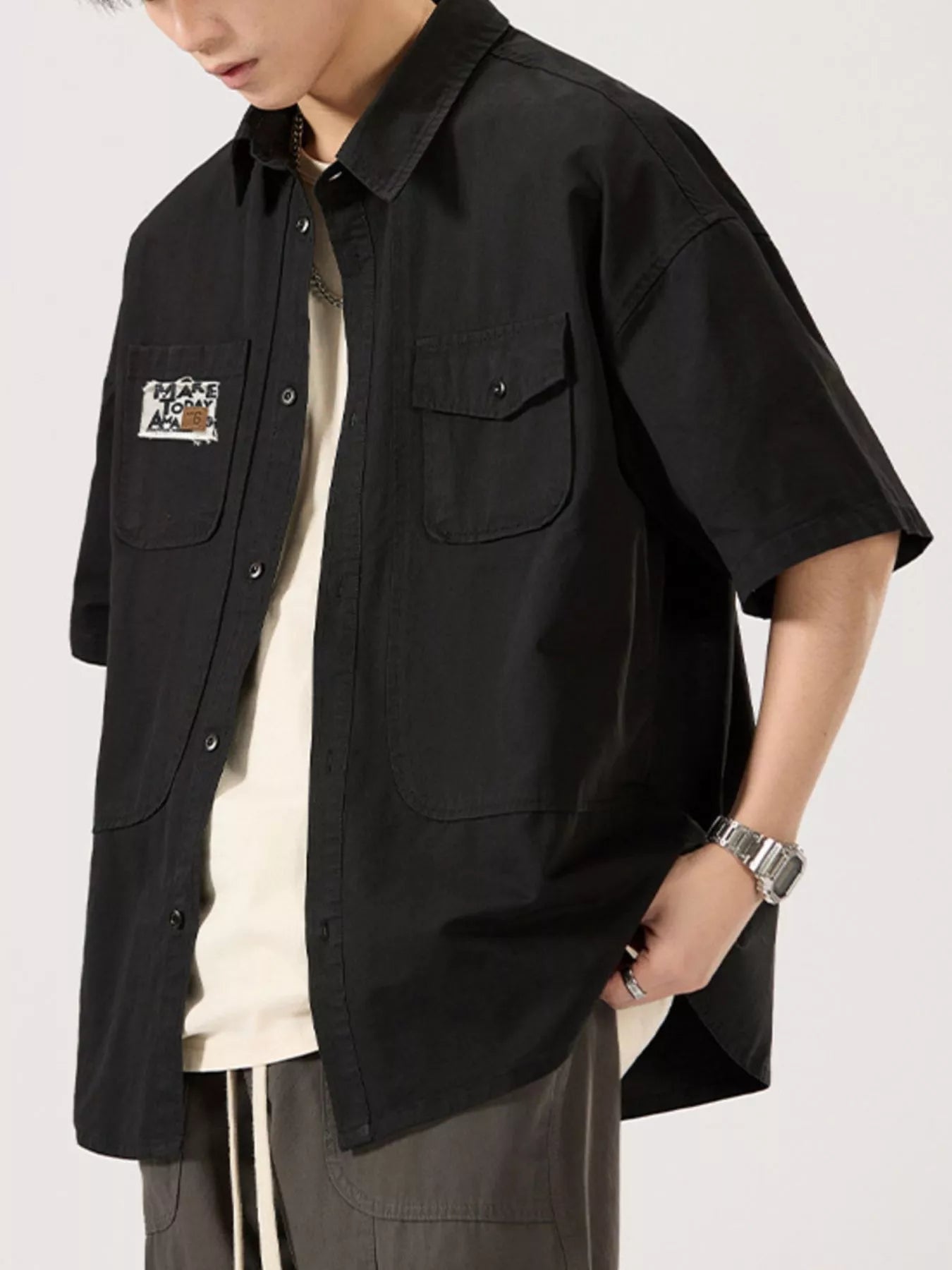Men's Full Size Button Up Short Sleeve Shirt Plus Size designed for comfort and style at Lookzlike
