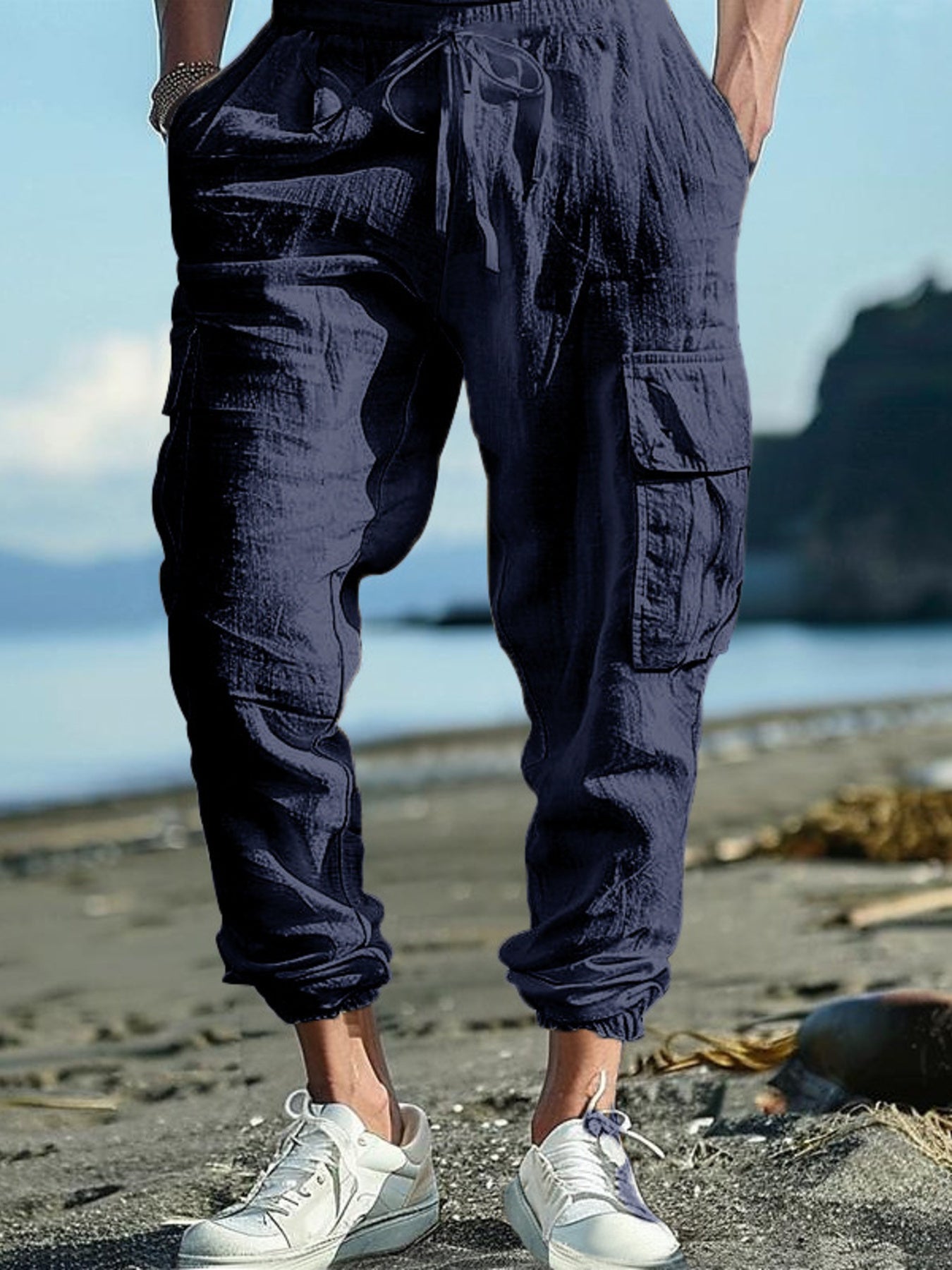 Men's Full Size Casual Cargo Pants with Drawstring Waist Plus Size designed for comfort and style at Lookzlike