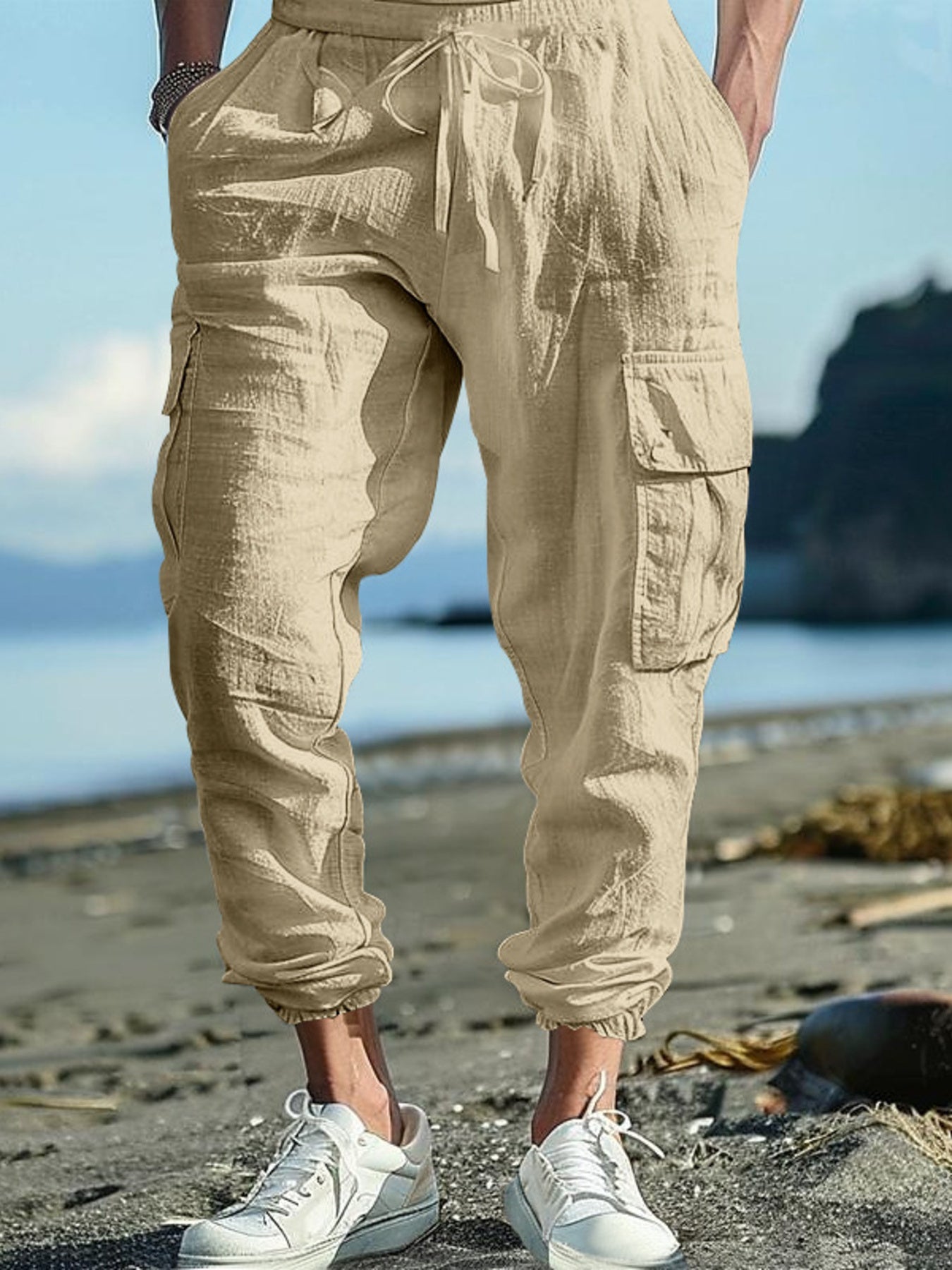 Men's Full Size Casual Cargo Pants with Drawstring Waist Plus Size designed for comfort and style at Lookzlike