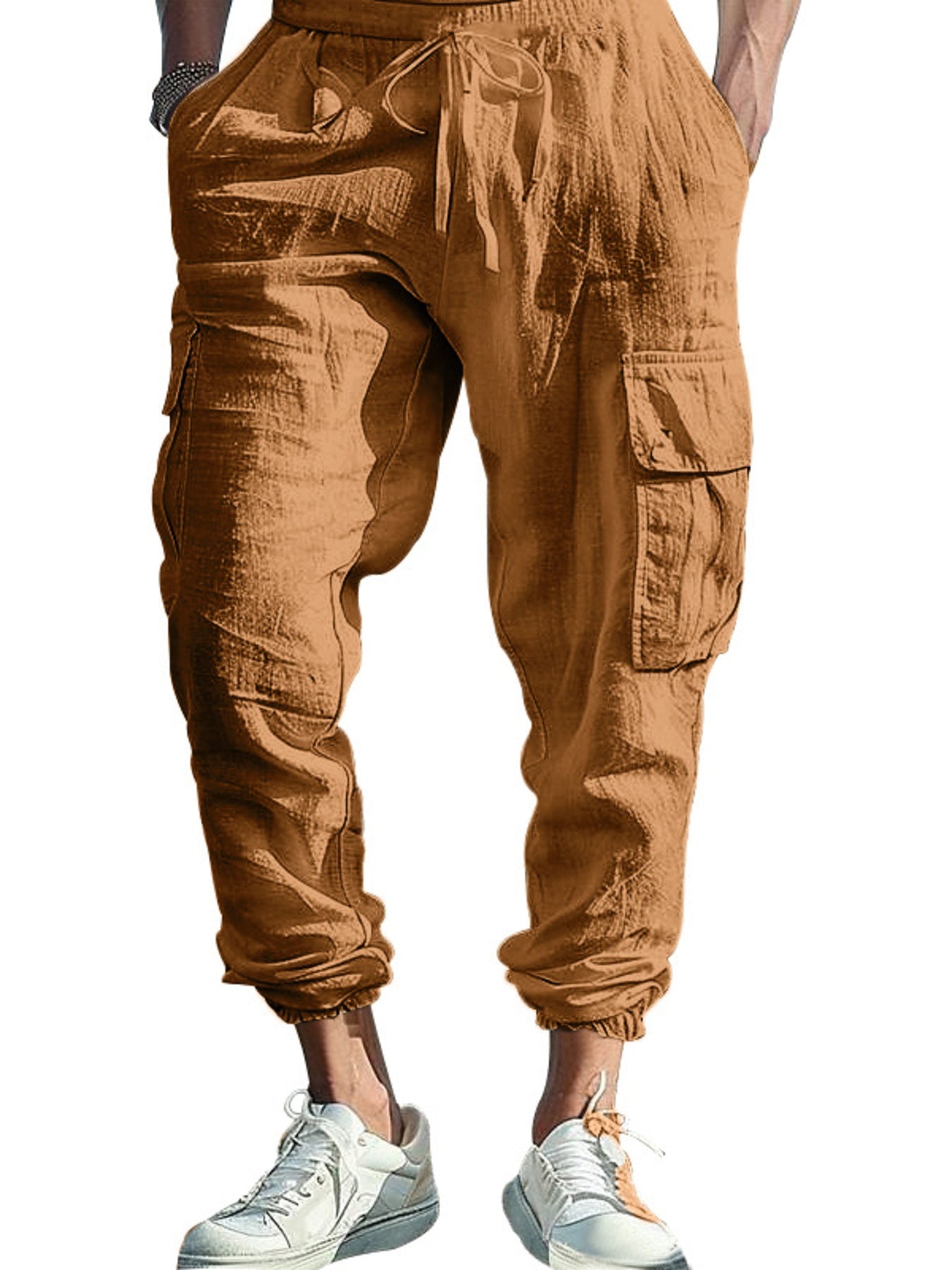 Men's Full Size Casual Cargo Pants with Drawstring Waist Plus Size designed for comfort and style at Lookzlike