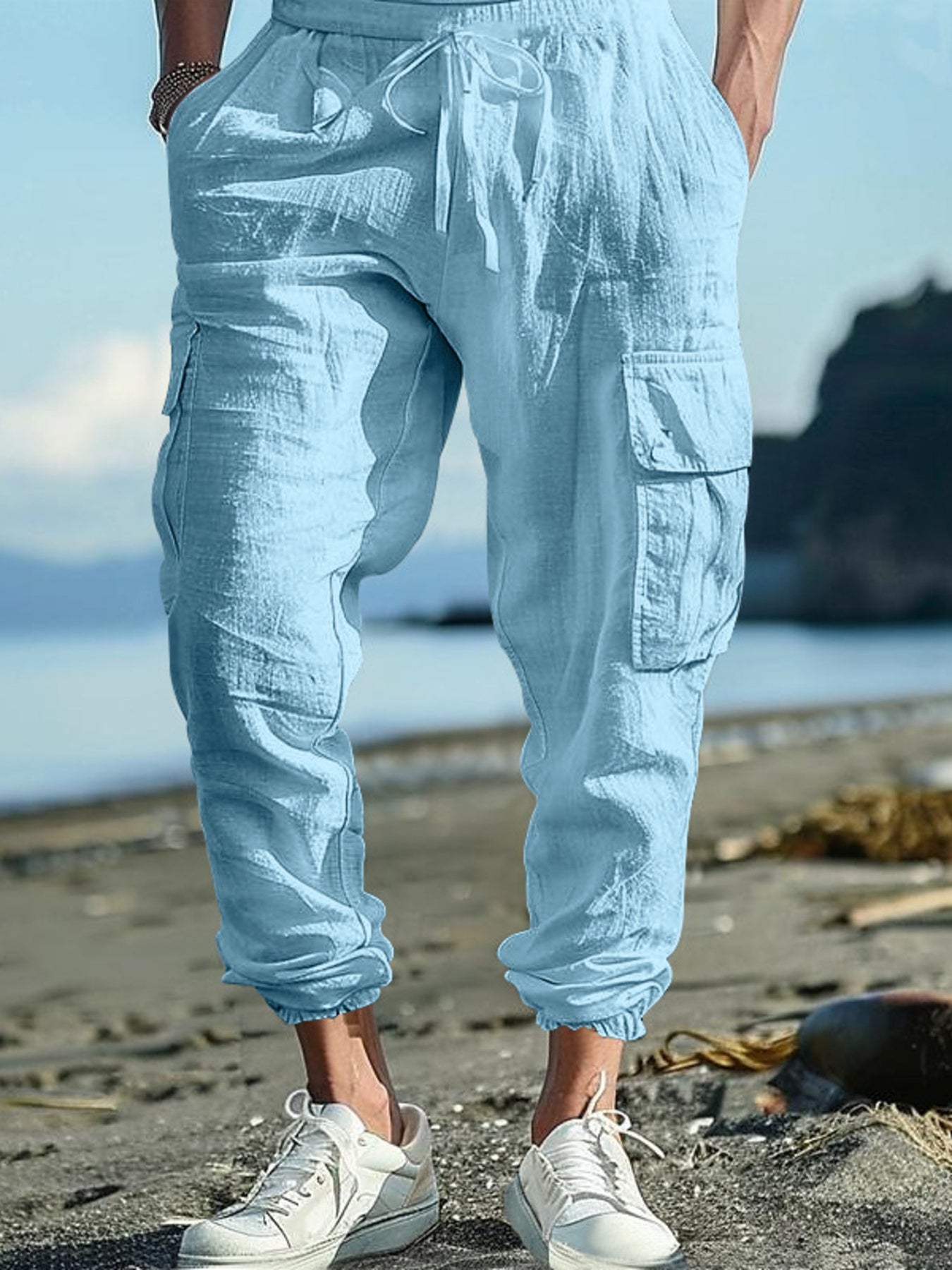 Men's Full Size Casual Cargo Pants with Drawstring Waist Plus Size designed for comfort and style at Lookzlike