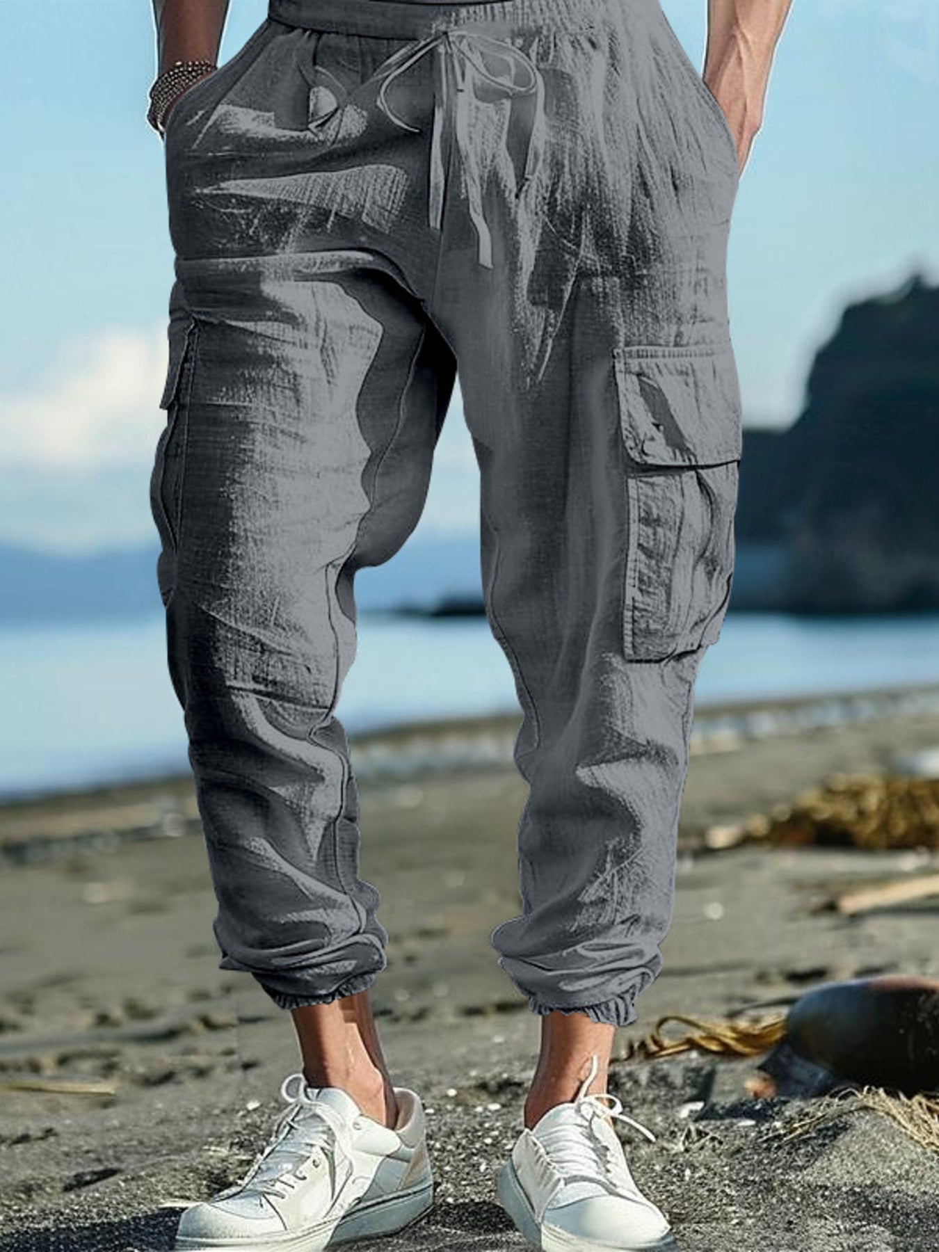 Men's Full Size Casual Cargo Pants with Drawstring Waist Plus Size designed for comfort and style at Lookzlike