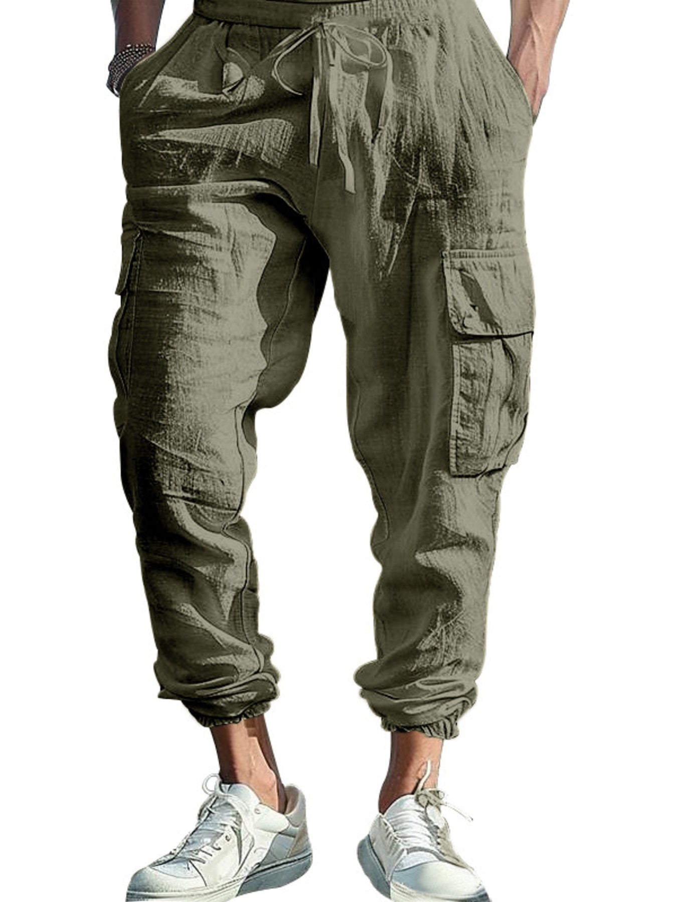 Men's Full Size Casual Cargo Pants with Drawstring Waist Plus Size designed for comfort and style at Lookzlike