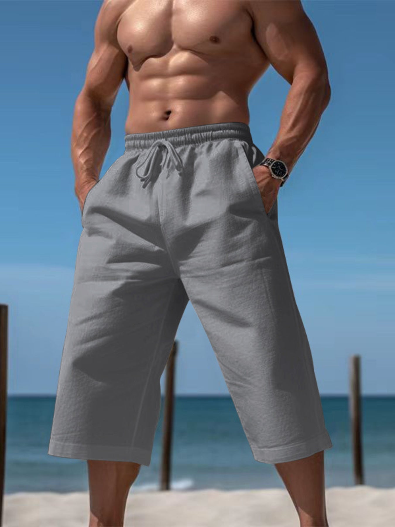 Men's Full Size Casual Drawstring Cropped Pants Plus Size designed for comfort and style at Lookzlike