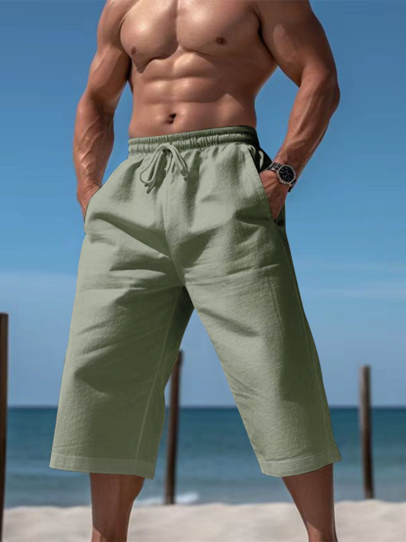 Men's Full Size Casual Drawstring Cropped Pants Plus Size designed for comfort and style at Lookzlike