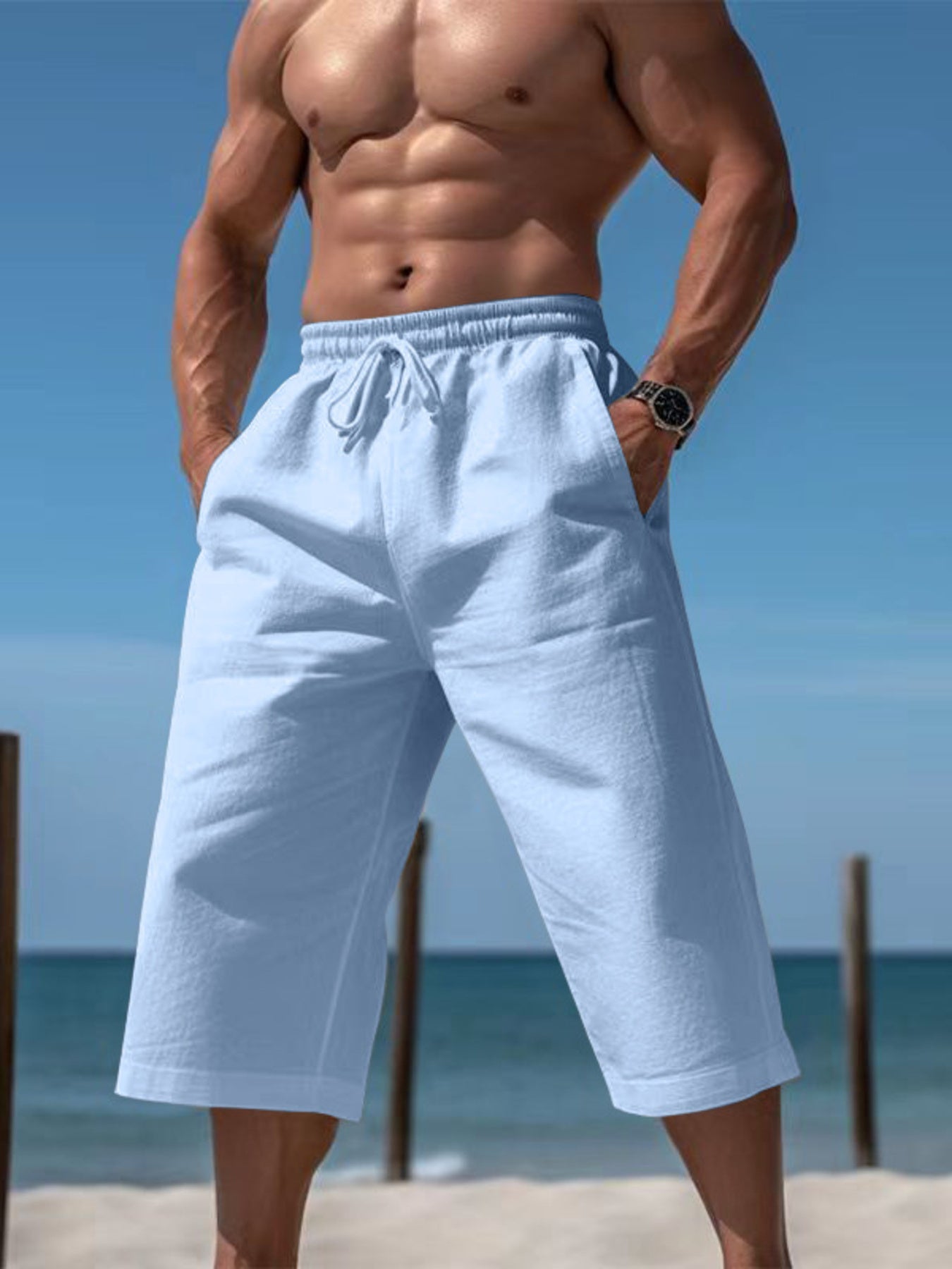 Men's Full Size Casual Drawstring Cropped Pants Plus Size designed for comfort and style at Lookzlike