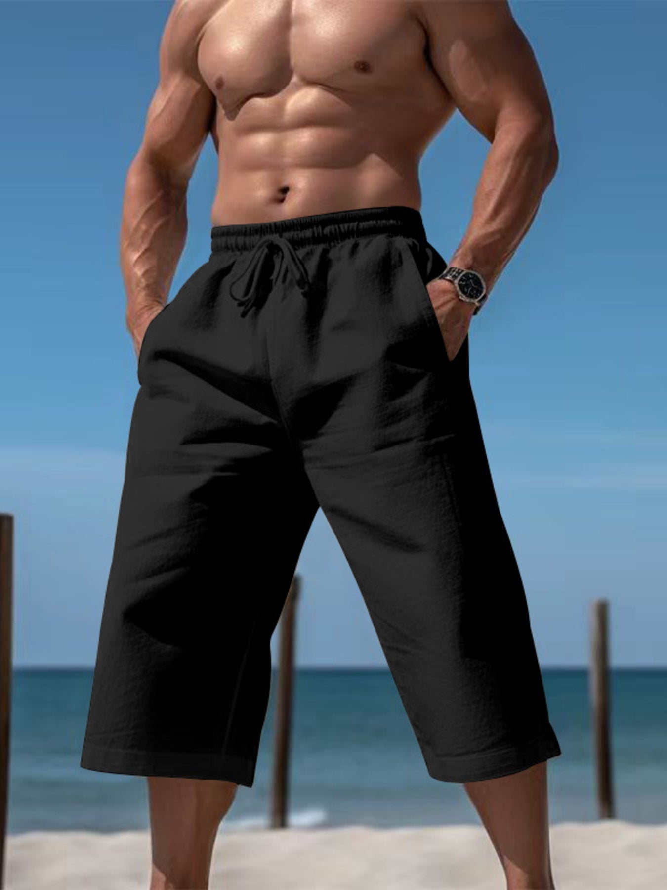 Men's Full Size Casual Drawstring Cropped Pants Plus Size designed for comfort and style at Lookzlike
