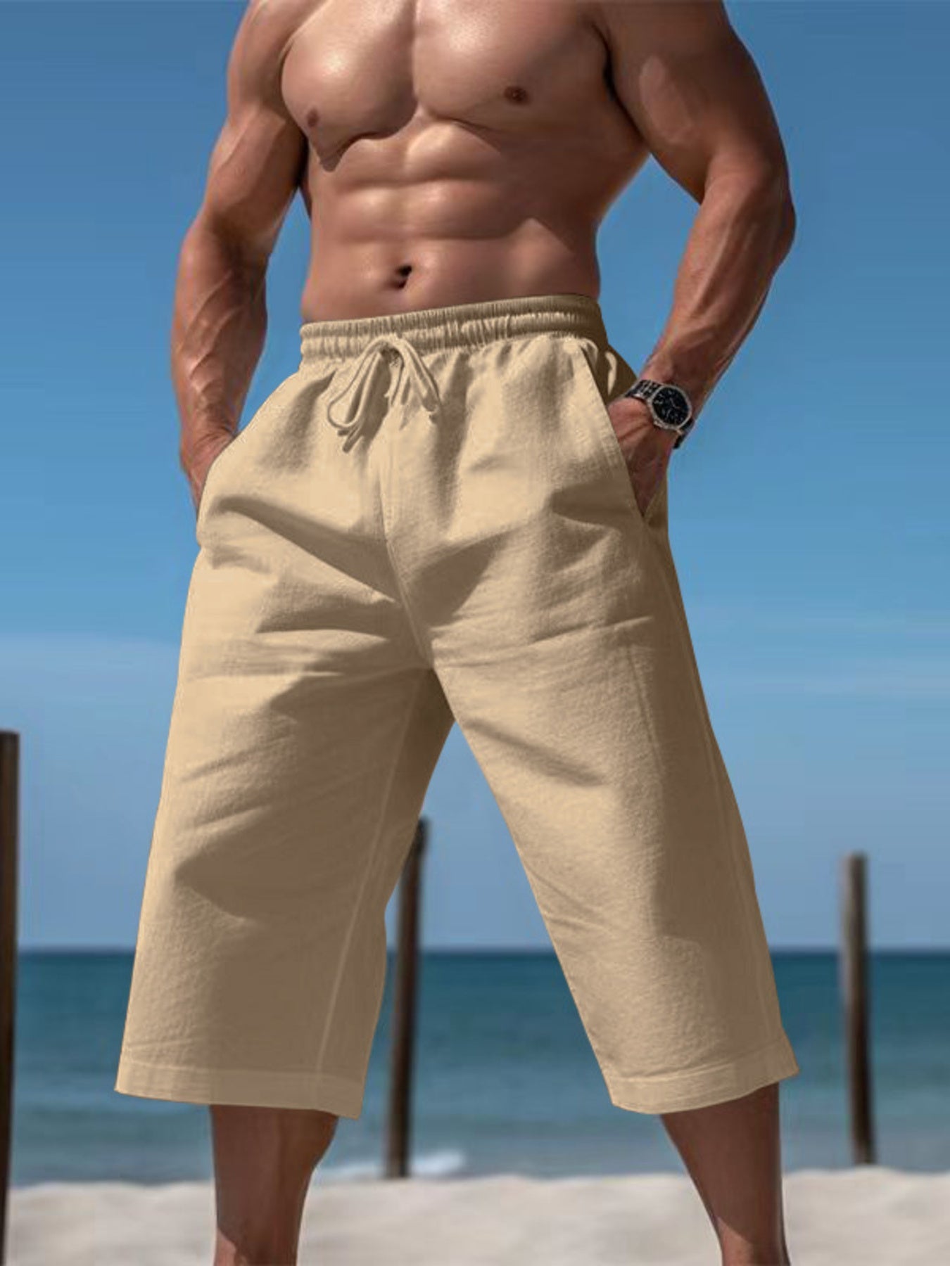 Men's Full Size Casual Drawstring Cropped Pants Plus Size designed for comfort and style at Lookzlike