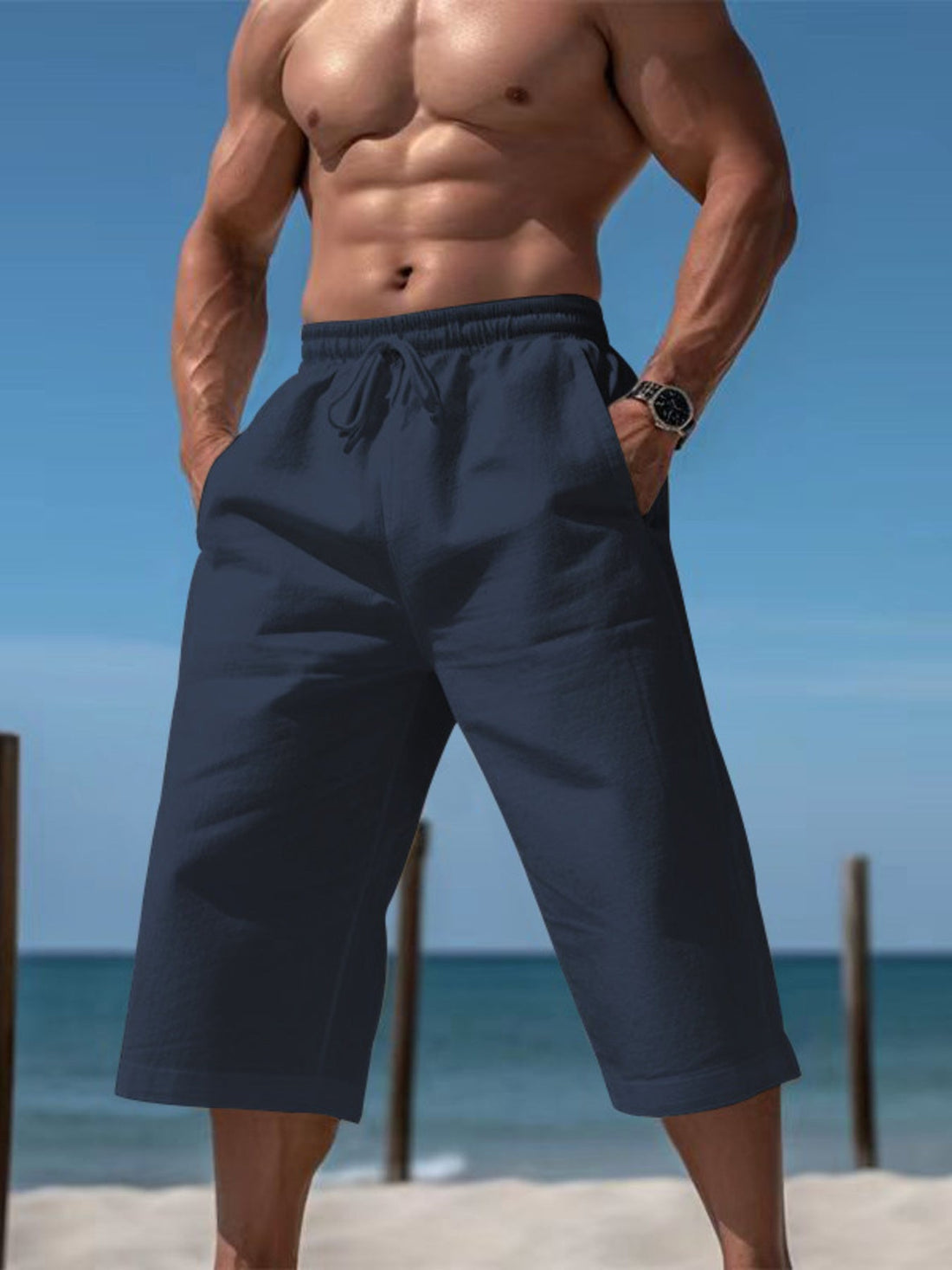 Men's Full Size Casual Drawstring Cropped Pants Plus Size designed for comfort and style at Lookzlike