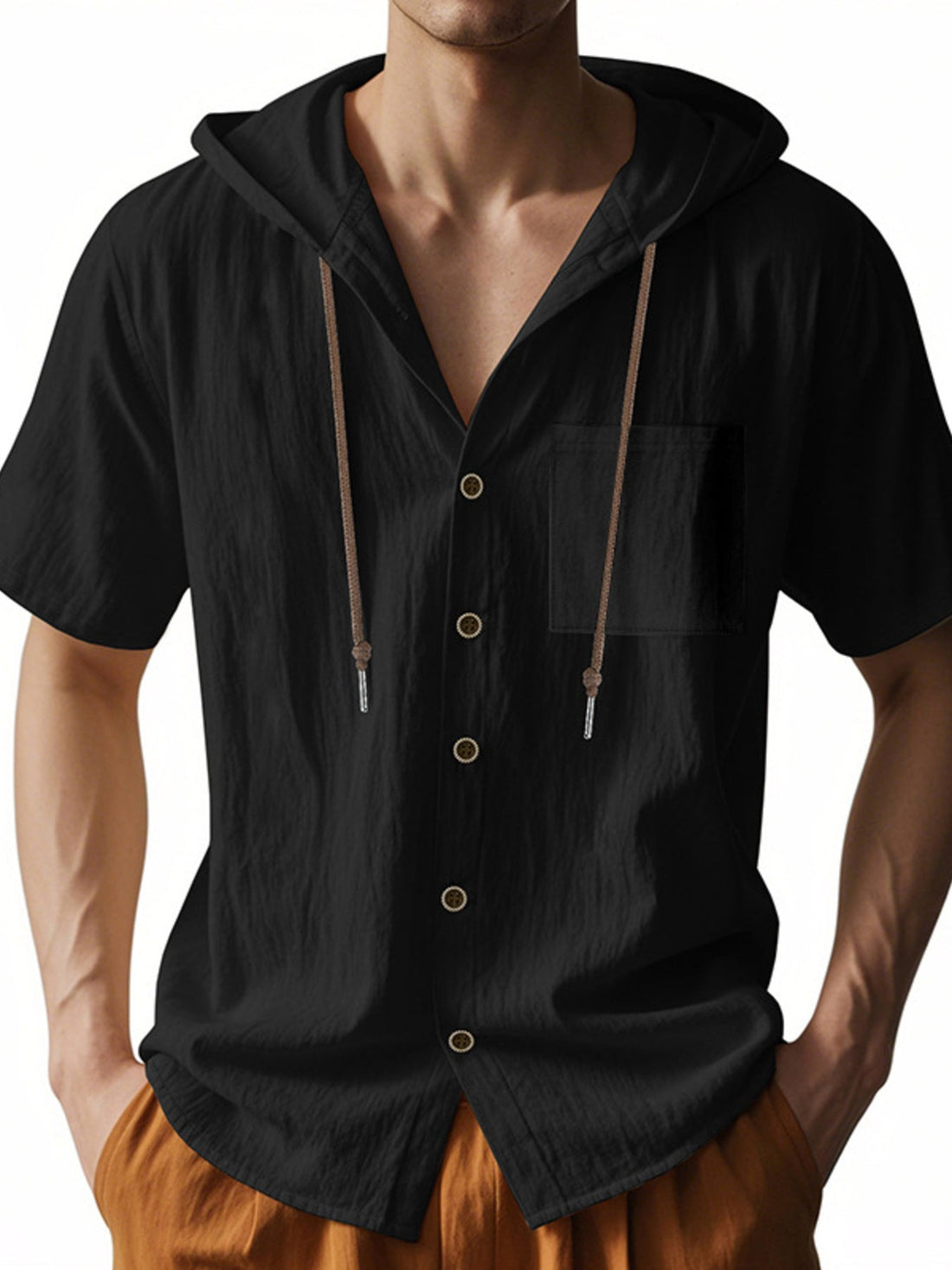 Men's Full Size Casual Hooded Short-Sleeve Shirt Plus Size designed for comfort and style at Lookzlike