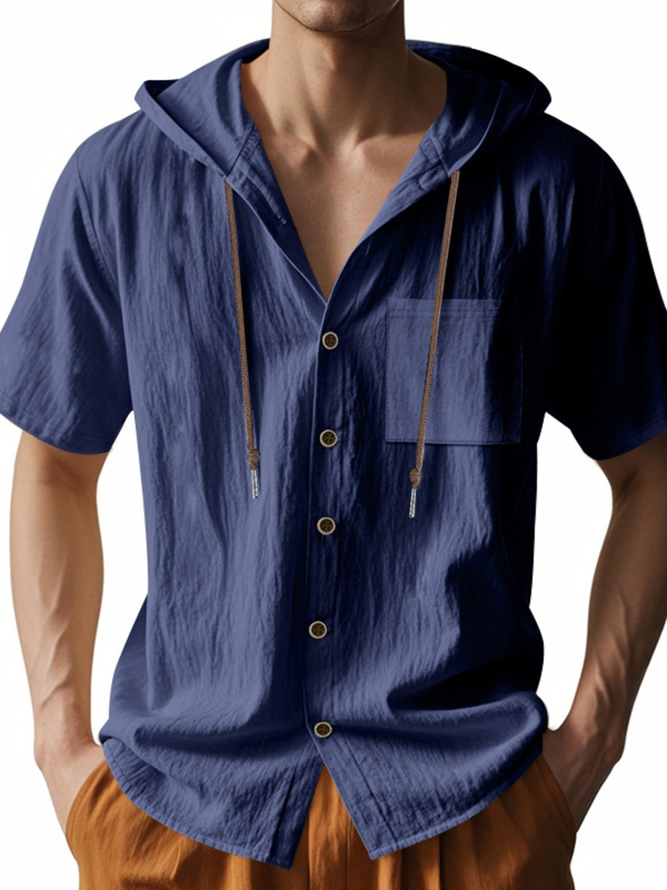 Men's Full Size Casual Hooded Short-Sleeve Shirt Plus Size designed for comfort and style at Lookzlike
