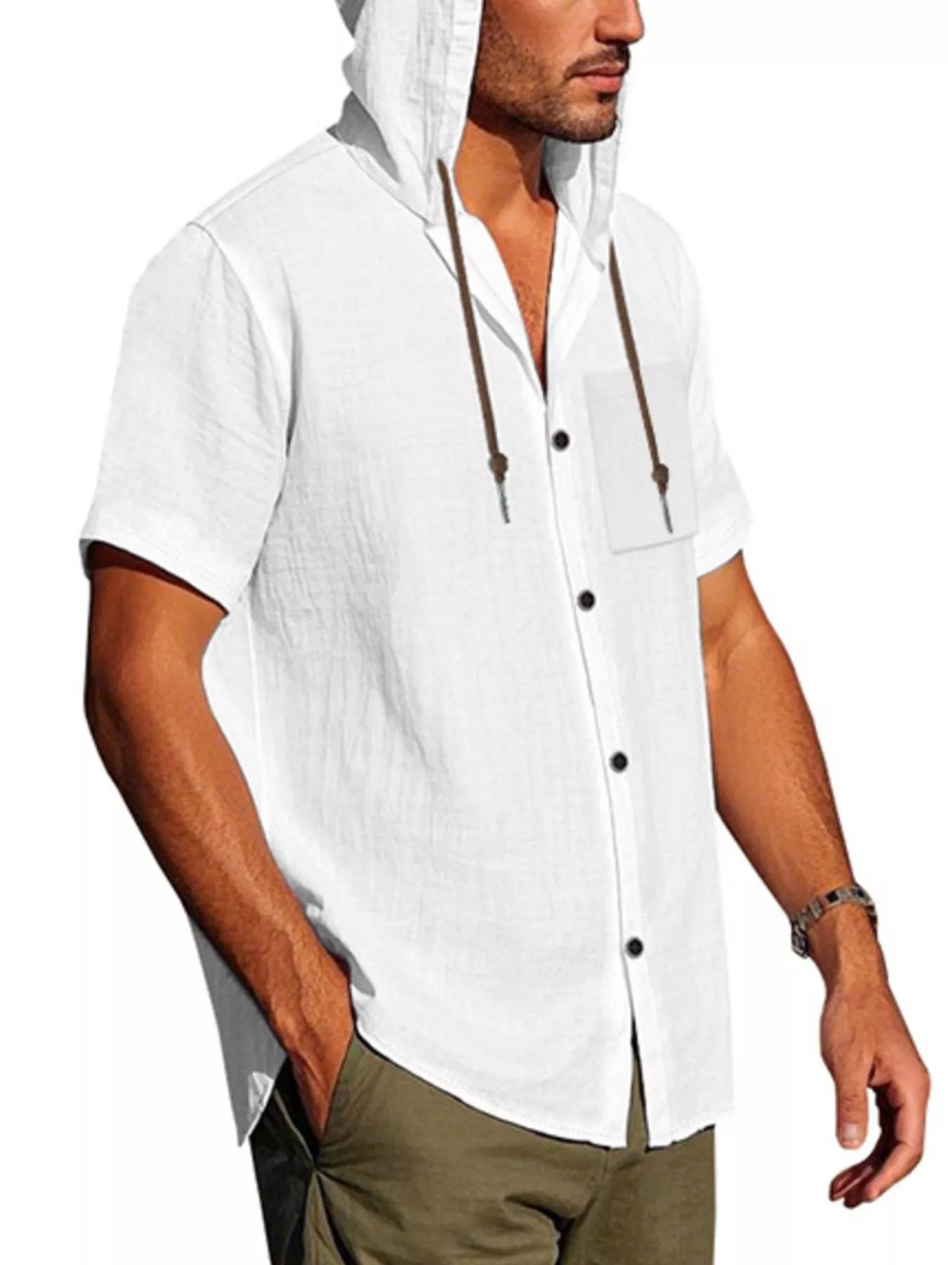 Men's Full Size Casual Hooded Short-Sleeve Shirt Plus Size designed for comfort and style at Lookzlike