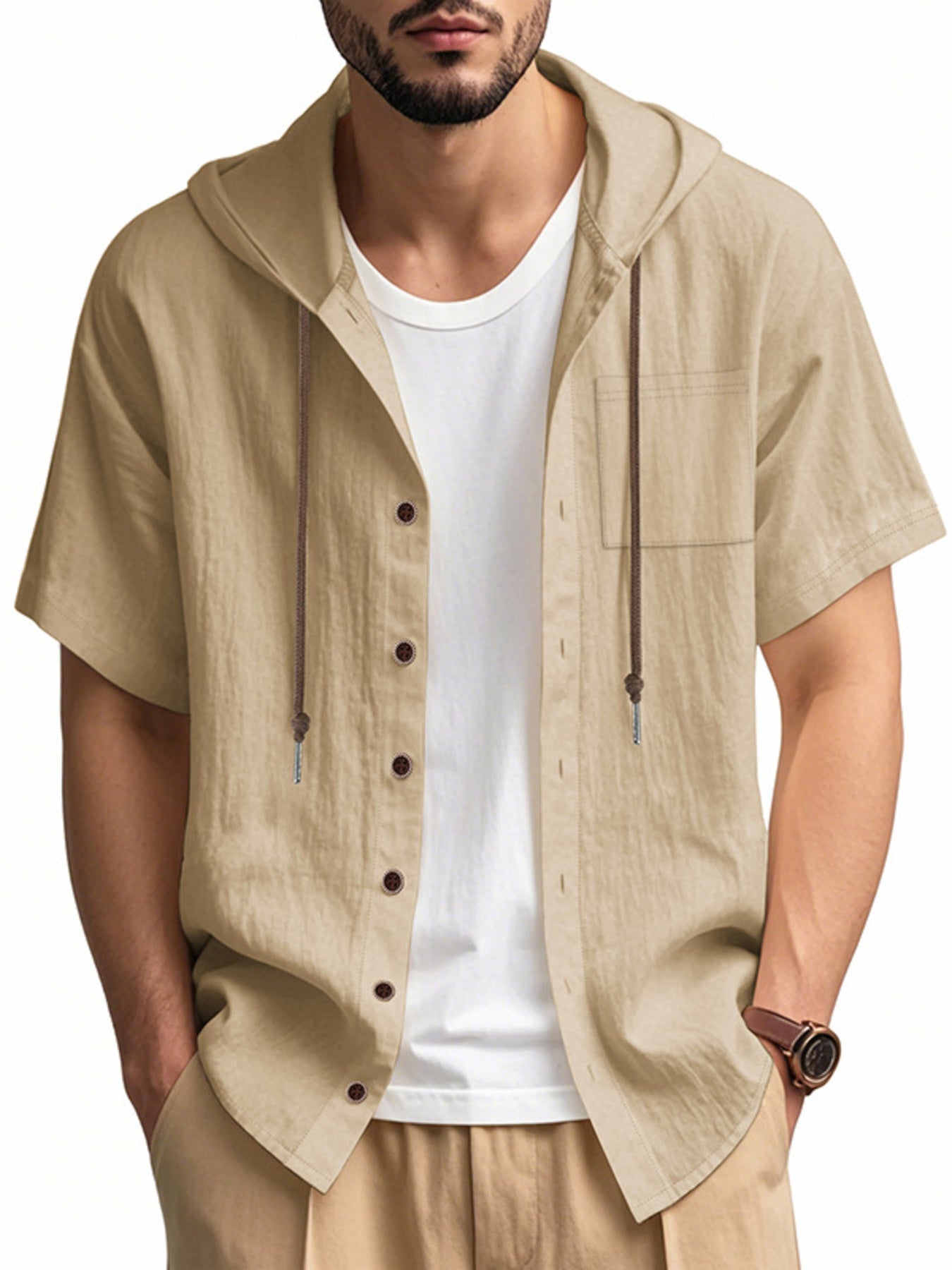 Men's Full Size Casual Hooded Short-Sleeve Shirt Plus Size designed for comfort and style at Lookzlike