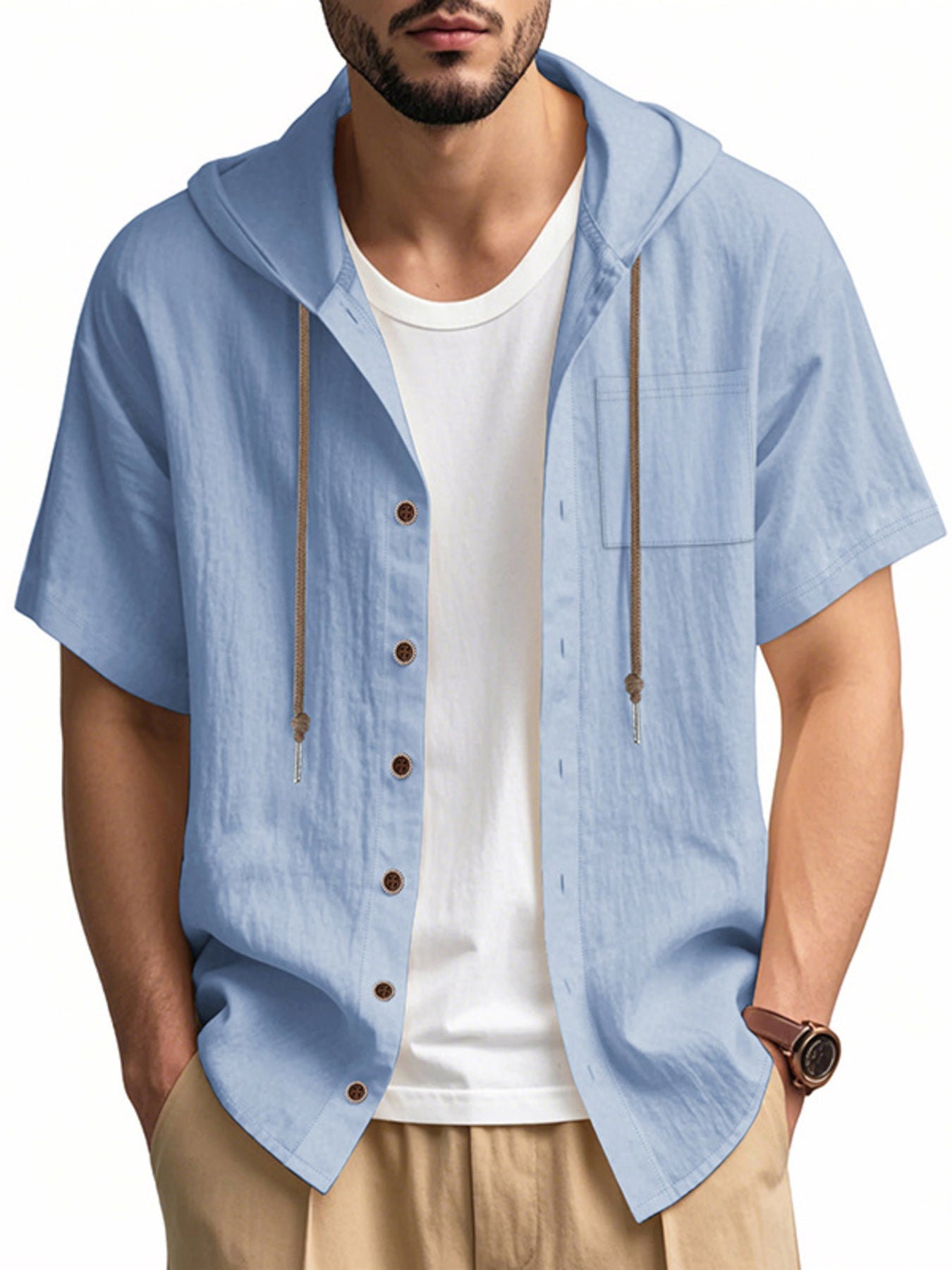 Men's Full Size Casual Hooded Short-Sleeve Shirt Plus Size designed for comfort and style at Lookzlike