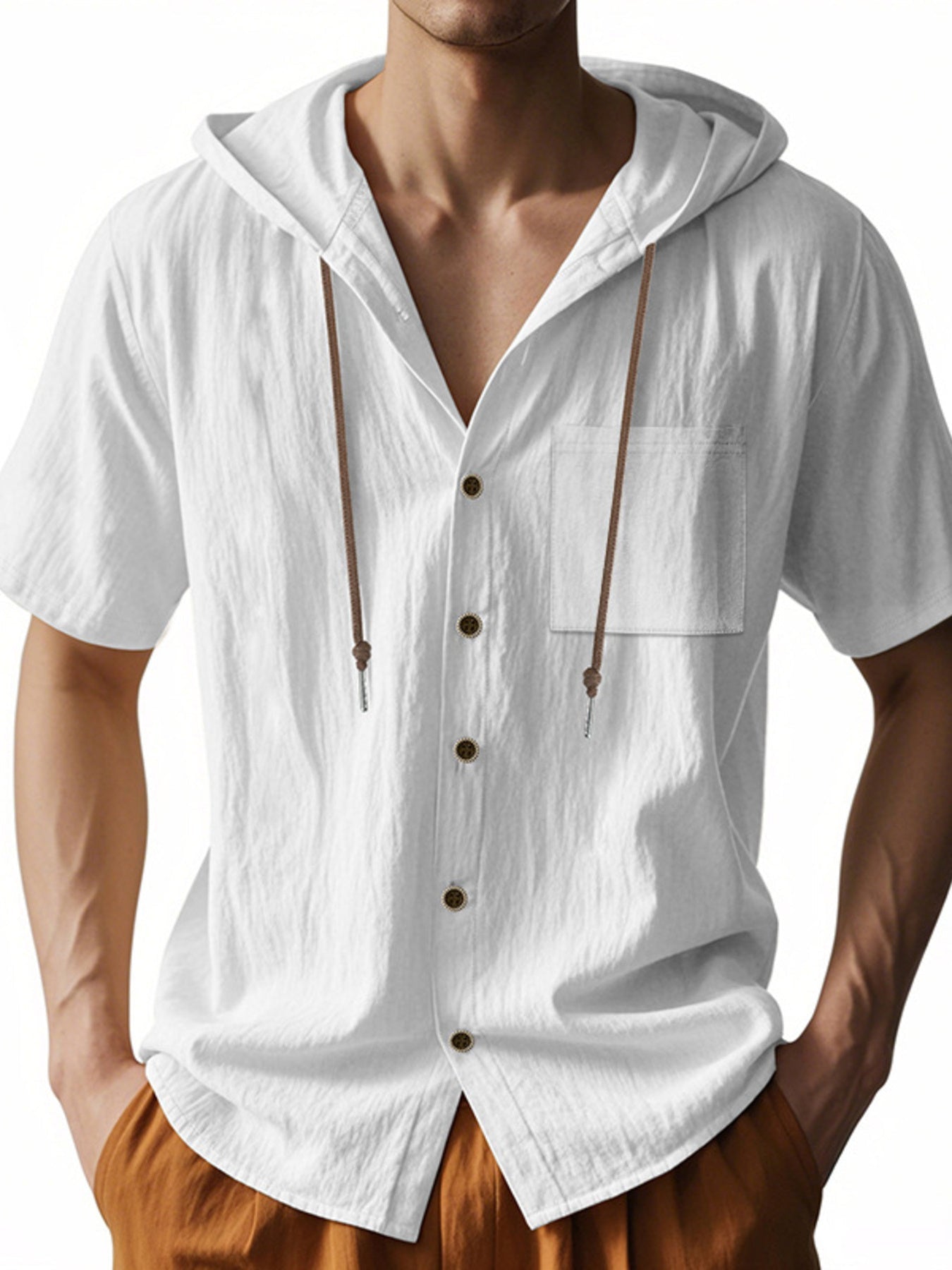 Men's Full Size Casual Hooded Short-Sleeve Shirt Plus Size designed for comfort and style at Lookzlike