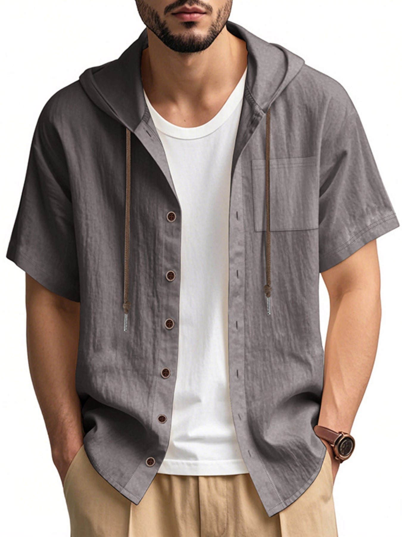 Men's Full Size Casual Hooded Short-Sleeve Shirt Plus Size designed for comfort and style at Lookzlike