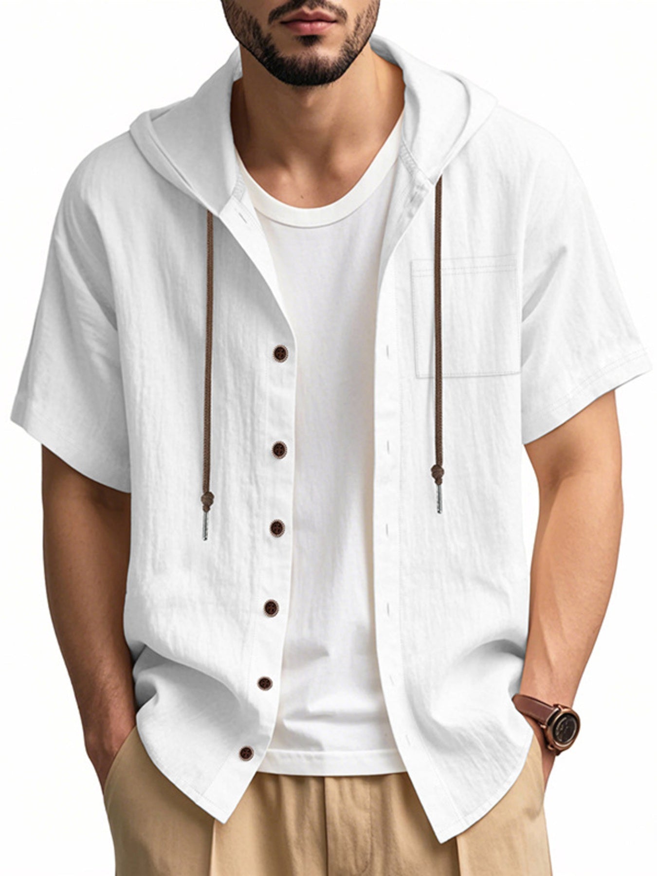 Men's Full Size Casual Hooded Short-Sleeve Shirt Plus Size designed for comfort and style at Lookzlike