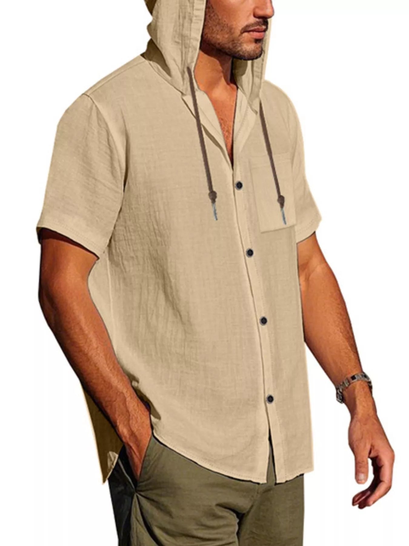 Men's Full Size Casual Hooded Short-Sleeve Shirt Plus Size designed for comfort and style at Lookzlike