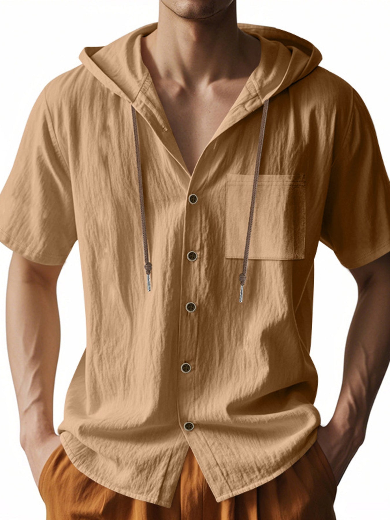 Men's Full Size Casual Hooded Short-Sleeve Shirt Plus Size designed for comfort and style at Lookzlike