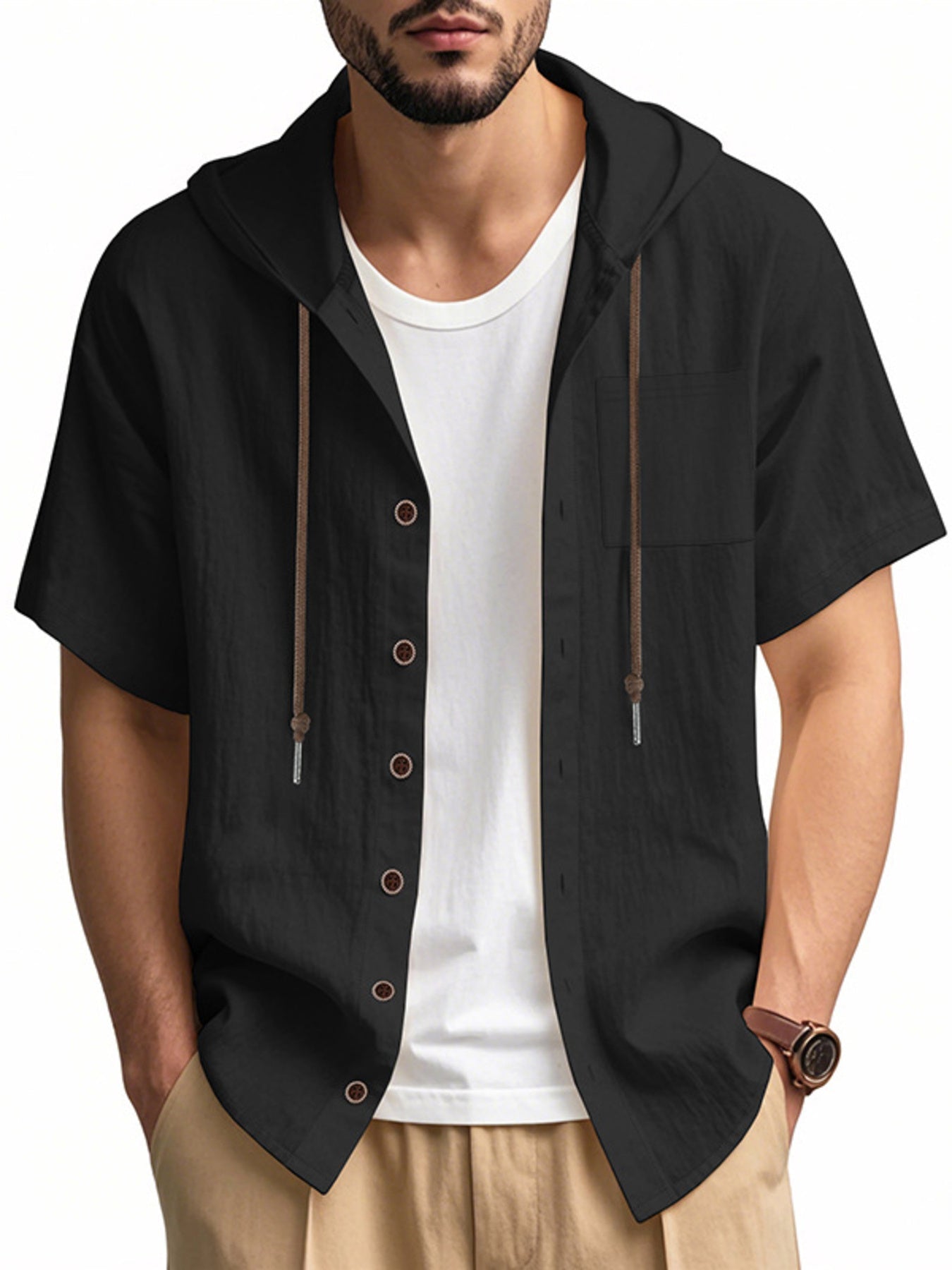 Men's Full Size Casual Hooded Short-Sleeve Shirt Plus Size designed for comfort and style at Lookzlike